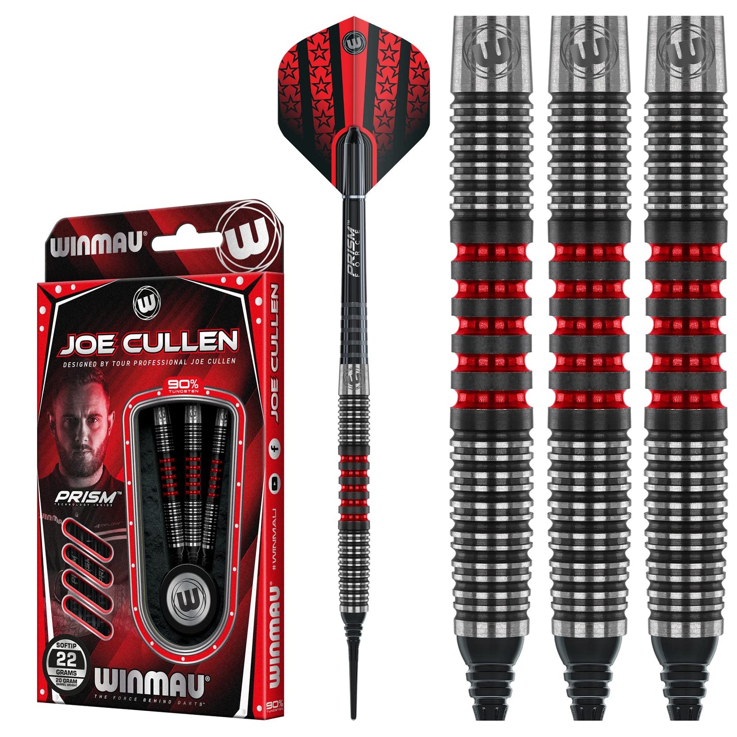 WINMAU Joe Cullen Special Edition Professional 90% Tungsten Darts Set with Flights and Stems (Shafts)