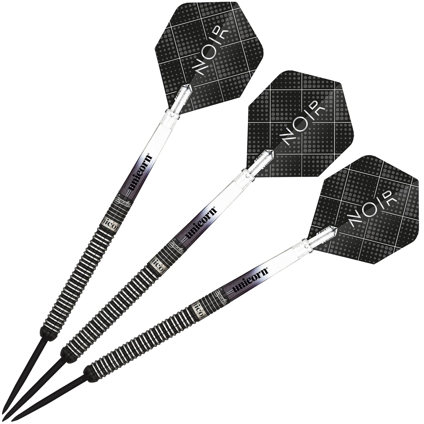 Unicorn Steel Tip Darts Set | Gary 'The Flying Scotsman' Anderson Noir Phase 3, 5 & 6 | 90% Tungsten Barrels with Black Titanium Coating | Presentation Packaging | 21g, 22g, 23g, 24g, 25g or 27g