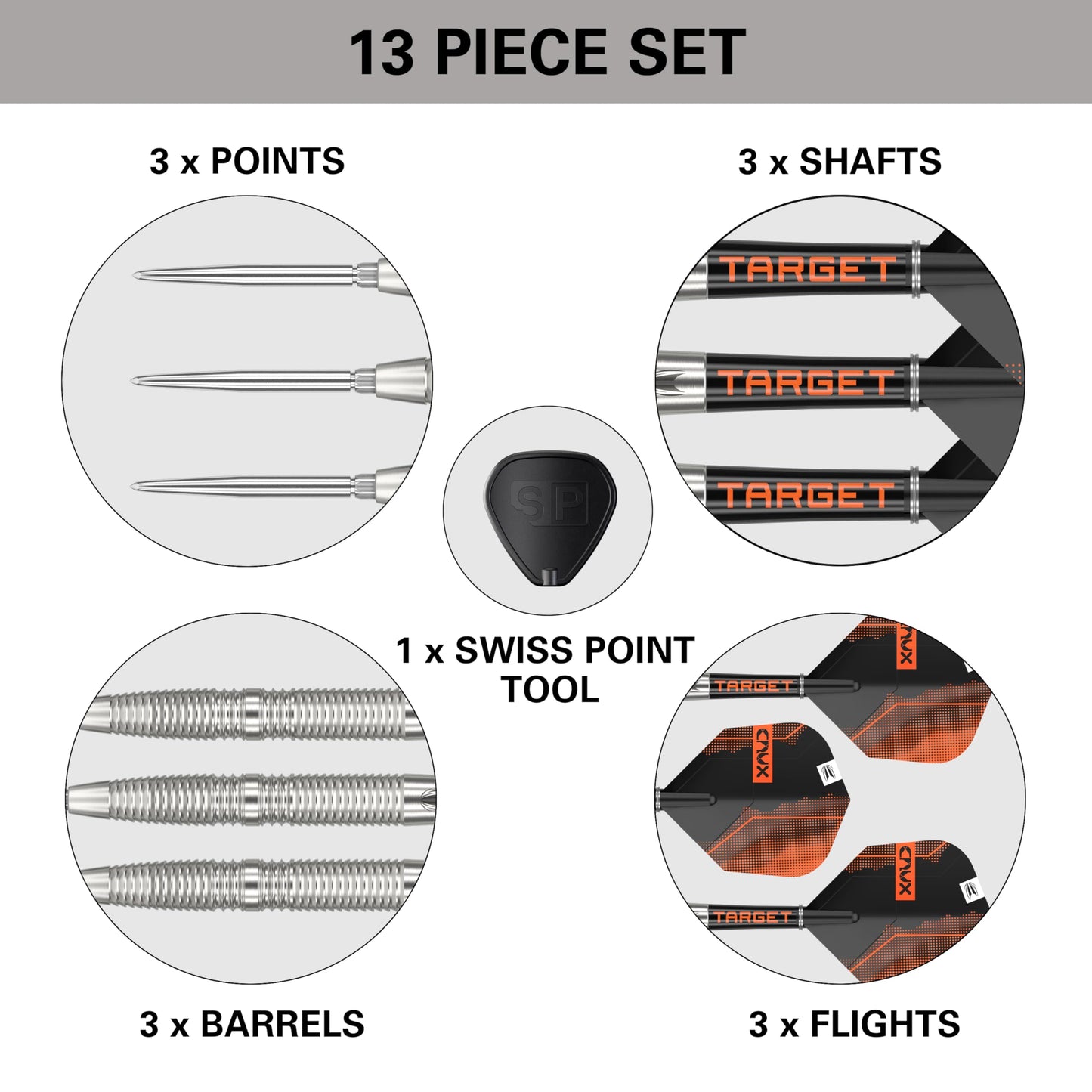 TARGET Darts Crux 90% Tungsten Swiss Point Steel Tip Darts Set