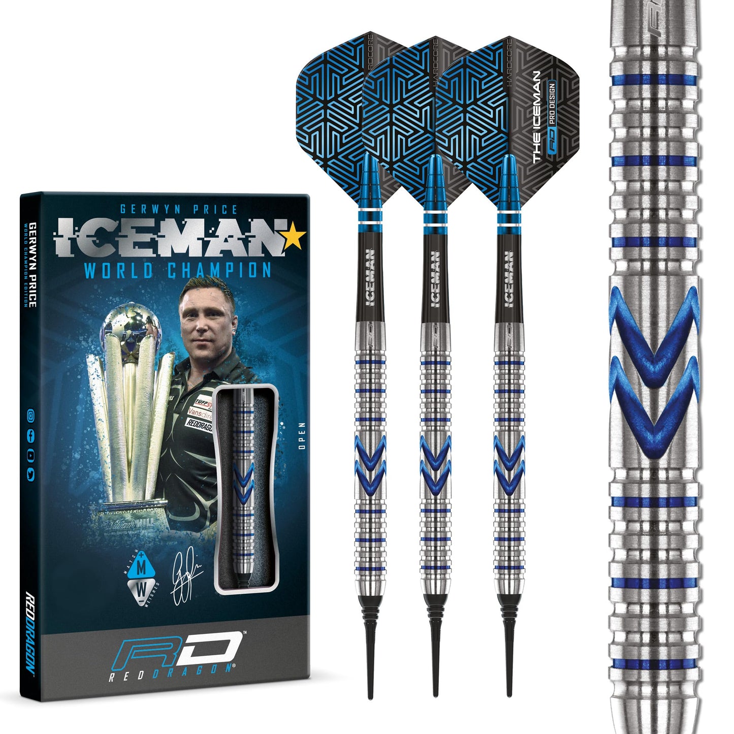 RED DRAGON Gerwyn Price Iceman Midnight Edition Premium Tungsten Darts Set with Flights and Stems