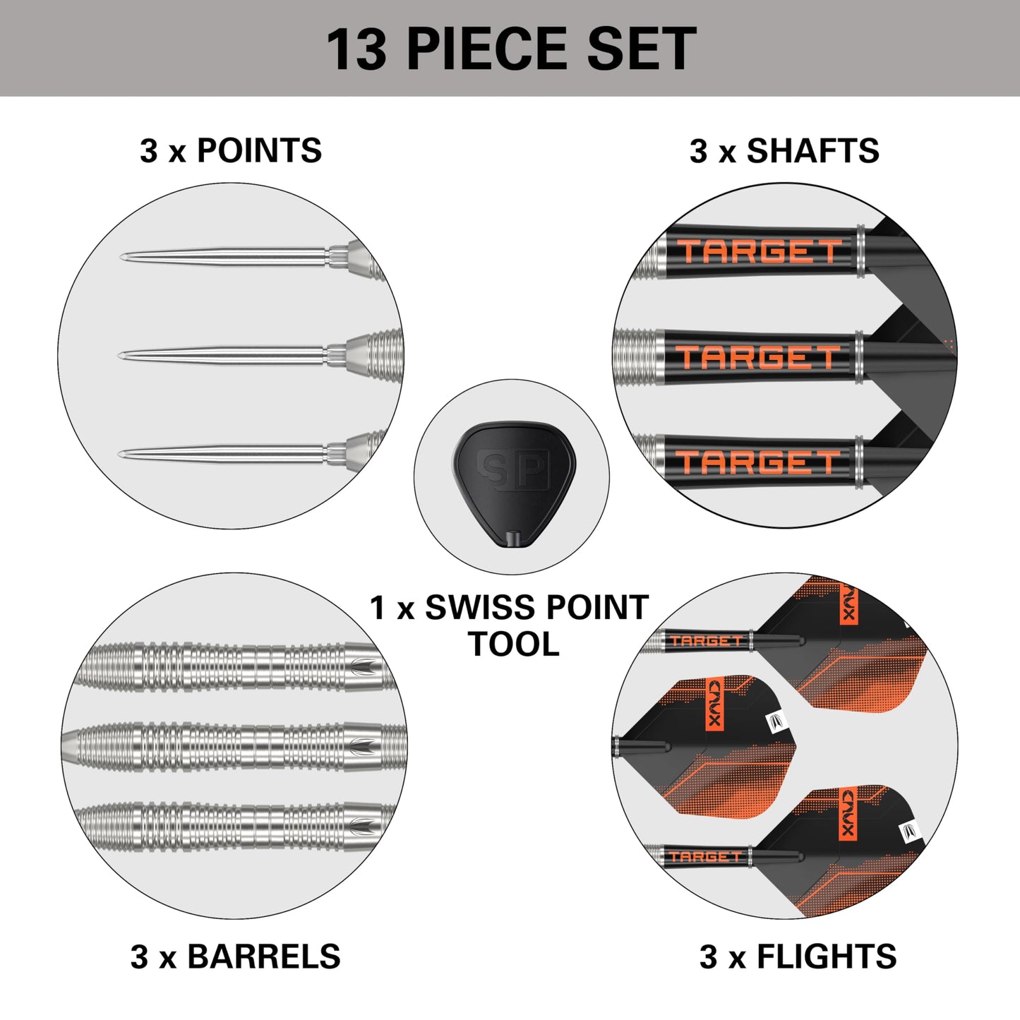 TARGET Darts Crux 90% Tungsten Swiss Point Steel Tip Darts Set