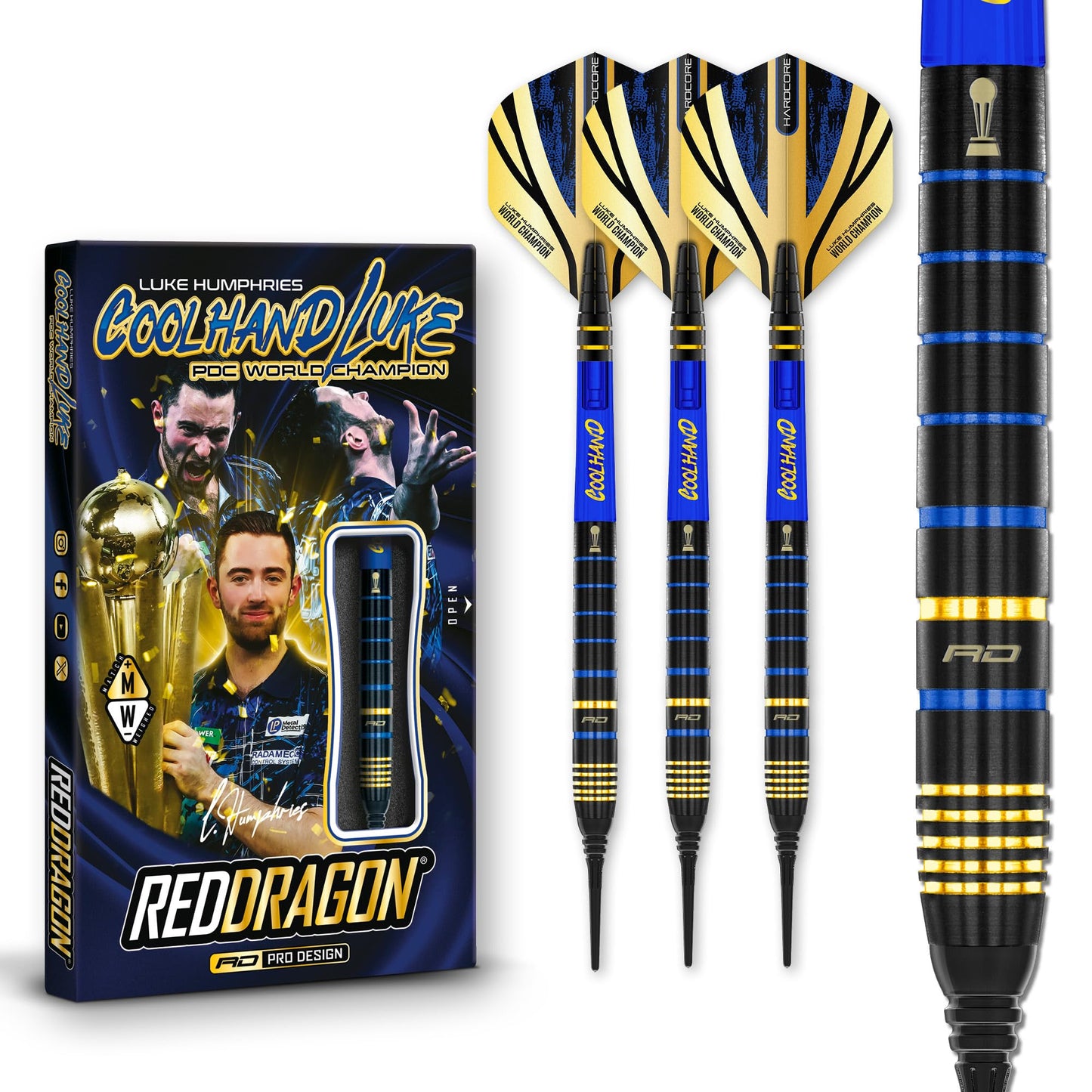 RED DRAGON Luke Humphries TX4 Avenger World Champion Series Premium Tungsten Darts Set with Flights and Shafts (Stems)