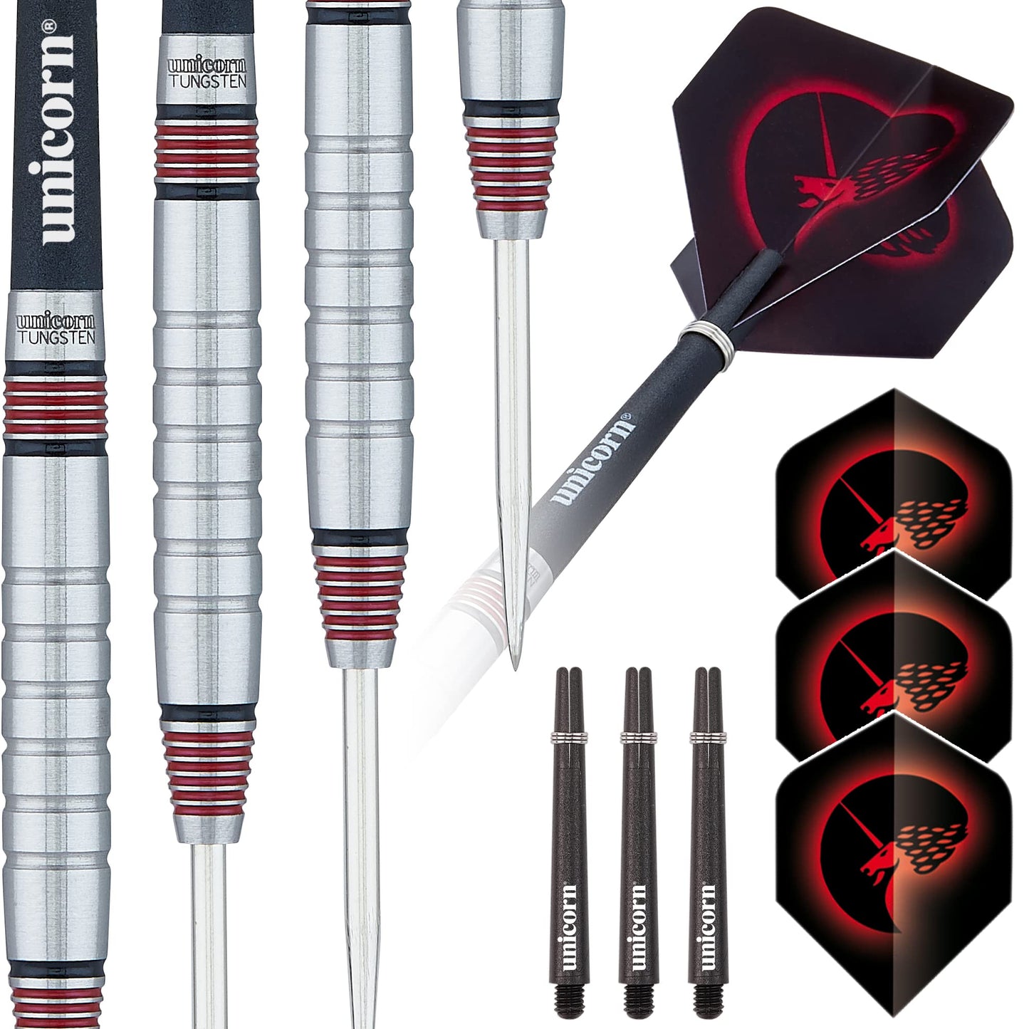 UNICORN Steel Tip Darts Set, Core Plus, Tungsten Barrels, 20g, 21g, 22g, 23g, 24g, 25g, 26g or 27g