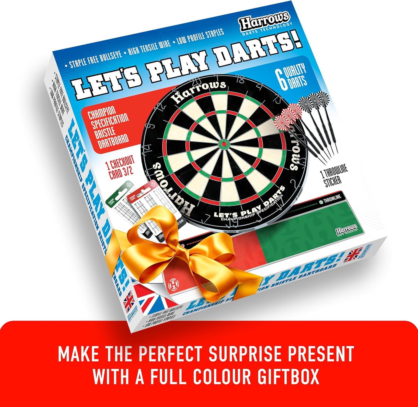 Harrows Dart Board Let’s Play Set, Dartboard Official Size I Darts Board with 6 Darts I Compatible with Dart Board Stand, Dart Board Lighting, Dartboard Cabinet I 6 Darts Set with Board