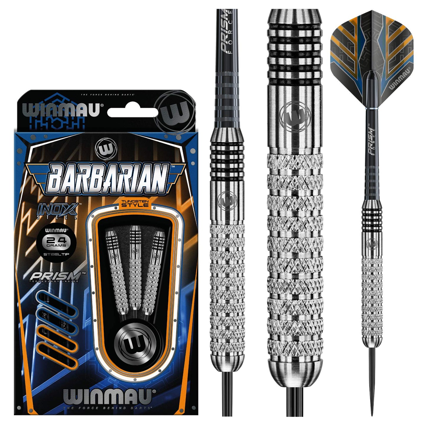 WINMAU Barbarian 20-24 gram Tungsten Style Darts with Prism Flights and Shafts (Stems)
