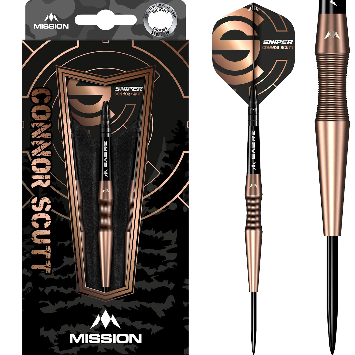 Mission Darts Connor Scutt V2 | Steel Tip | Bronze PVD | Sniper, 90% Tungsten, Available in Multiple Weights