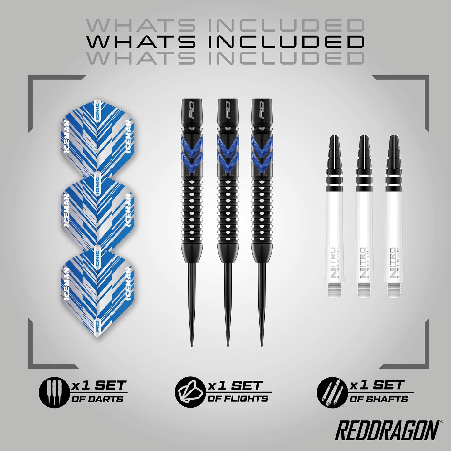RED DRAGON Gerwyn Price Blue Ice SE - Tungsten Professional Darts Set with Flights and Nitrotech Shafts (Stems)
