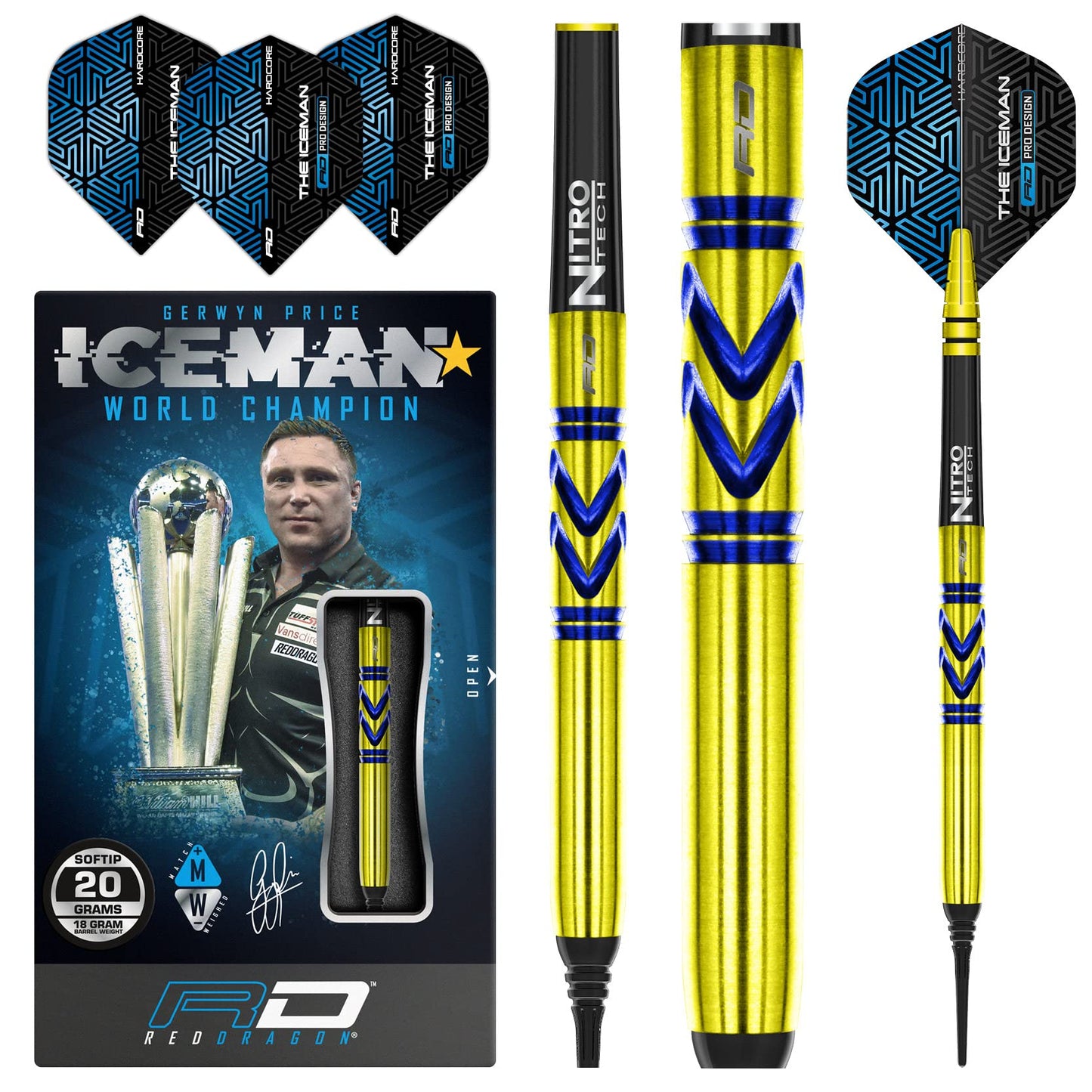 RED DRAGON Gerwyn Iceman Price Avalanche Pro Gold Premium Tungsten Darts Set with Flights and Stems