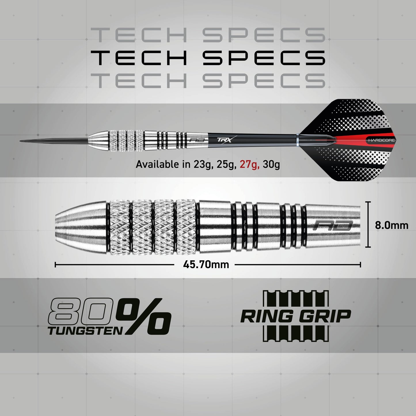 RED DRAGON Darts – Sidewinder Series – Professional 80% Tungsten Darts Set with Dart Flights and Shafts – Available in 23, 25, 27g & 30 grams