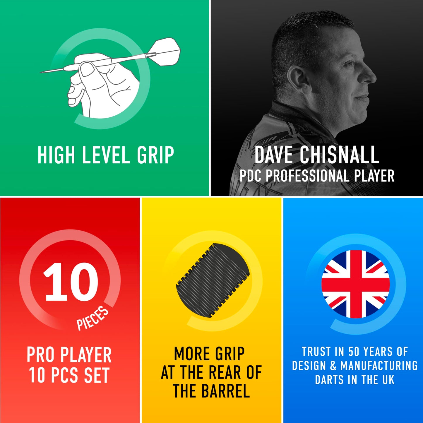 Harrows Dave Chisnall Chizzy Series 3 Player Darts Set I Professional Darts 90% Tungsten Steel ALL Weights Pro DartsI10pc Set with Supergrip Carbon Midi Shafts & Signature Flights