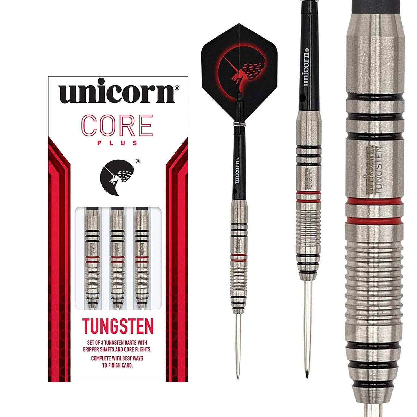 UNICORN Steel Tip Darts Set, Core Plus, Tungsten Barrels, 20g, 21g, 22g, 23g, 24g, 25g, 26g or 27g