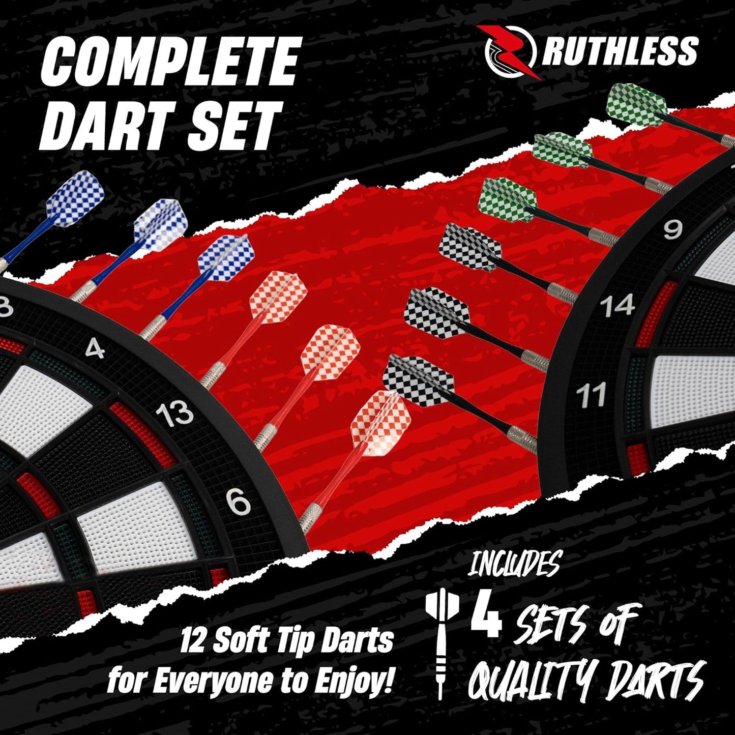 Ruthless - Ruthless R600 Electronic Dartboard - Soft Tip - inc 4 Sets of Darts - 8 players-27 Games