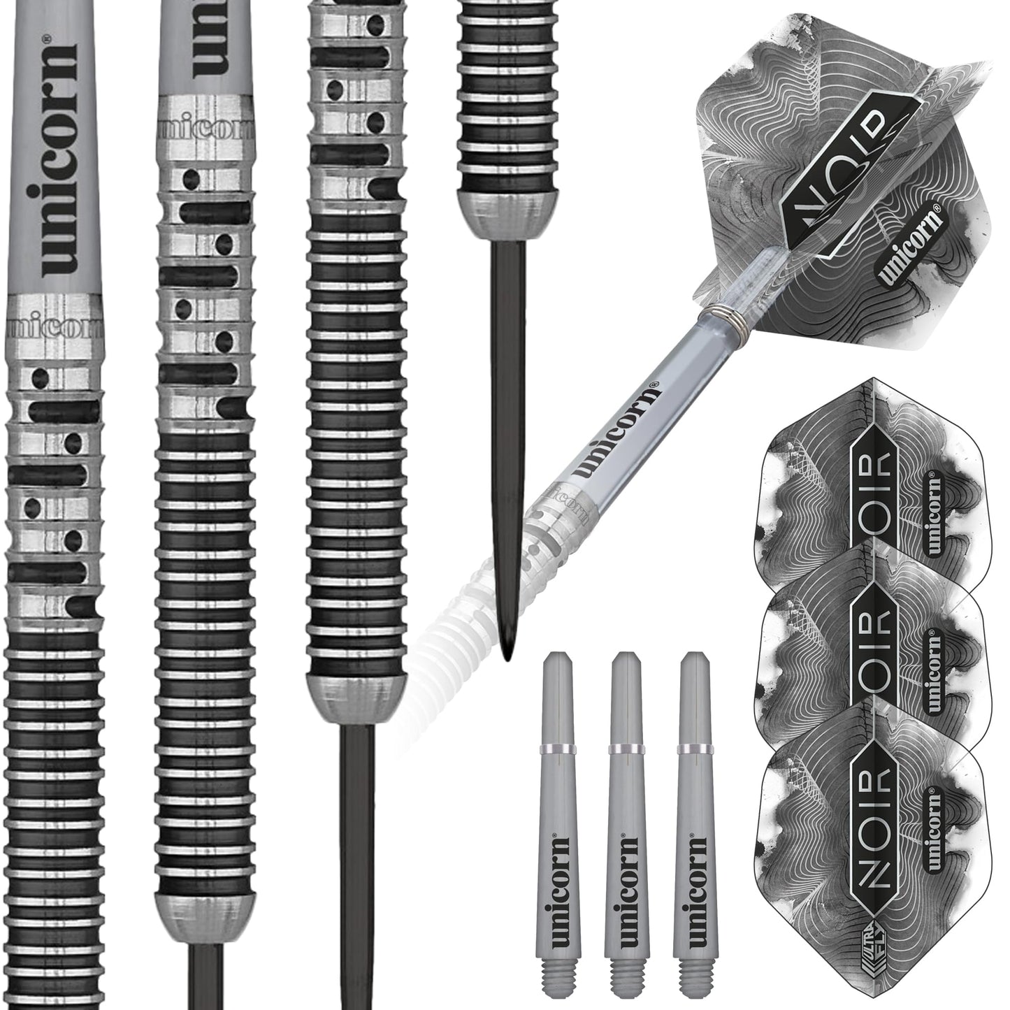 Unicorn Steel Tip Darts Set | Gary 'The Flying Scotsman' Anderson Noir Phase 3, 5 & 6 | 90% Tungsten Barrels with Black Titanium Coating | Presentation Packaging | 21g, 22g, 23g, 24g, 25g or 27g