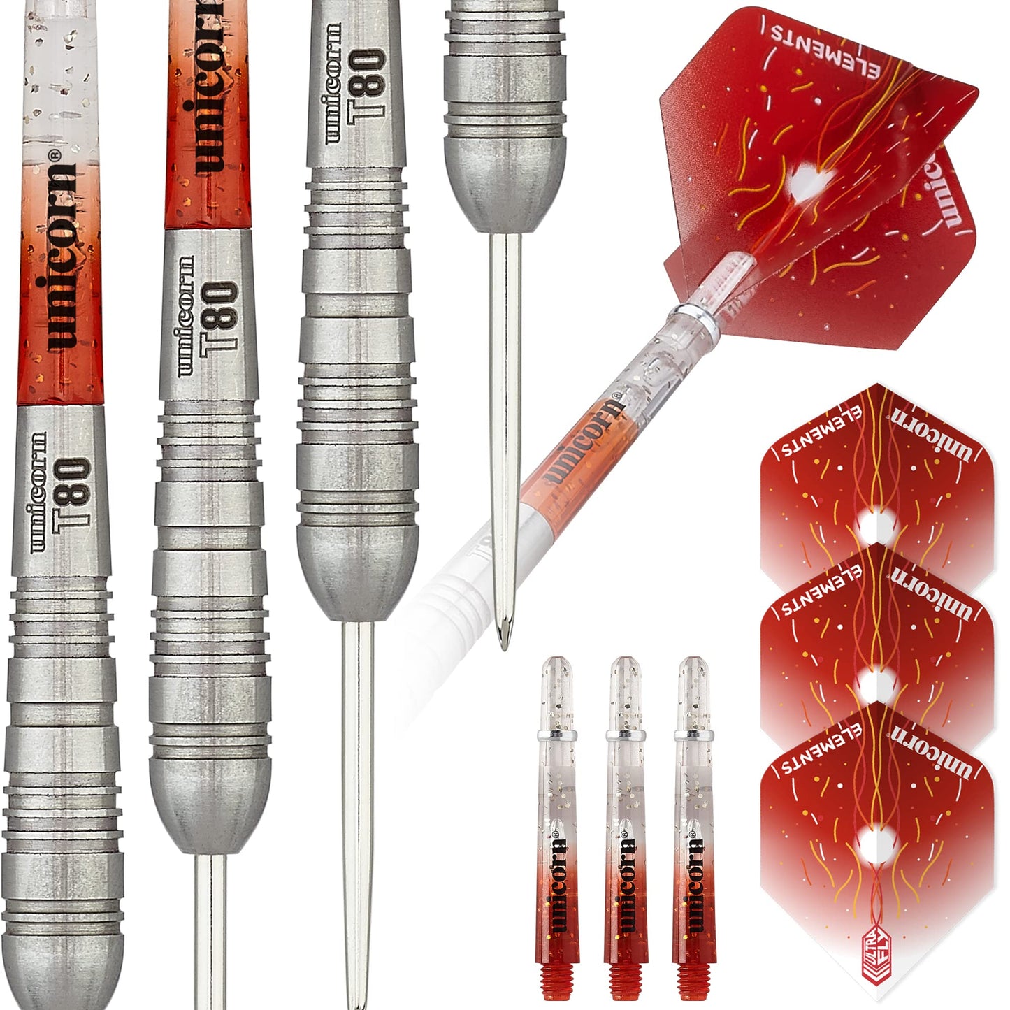 Unicorn Steel Tip Darts Set, Core Striker Series, 80 Percent Natural Tungsten Barrels, 20g, 21g, 22g, 23g, 24g or 25g