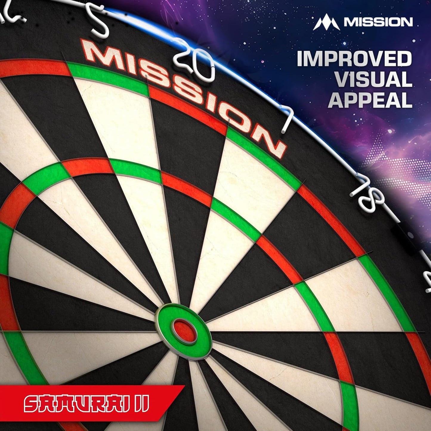 Mission Darts DB023 Samurai II | Professional Competition Standard Dartboard with Ultra Thin Wire Construction and Non Fade Colours