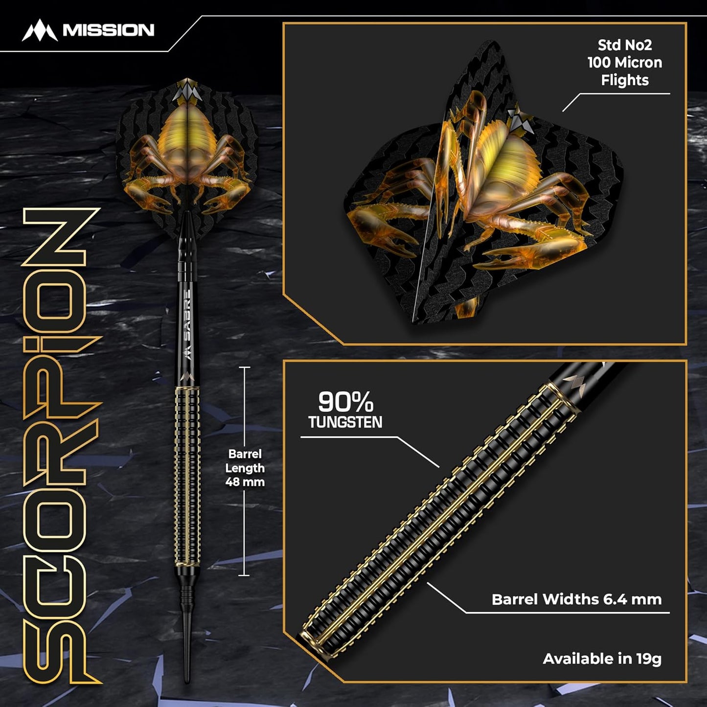 Mission | Javan Darts | Silver | Brass Barrel | Steel Tip Darts Set | 22g.