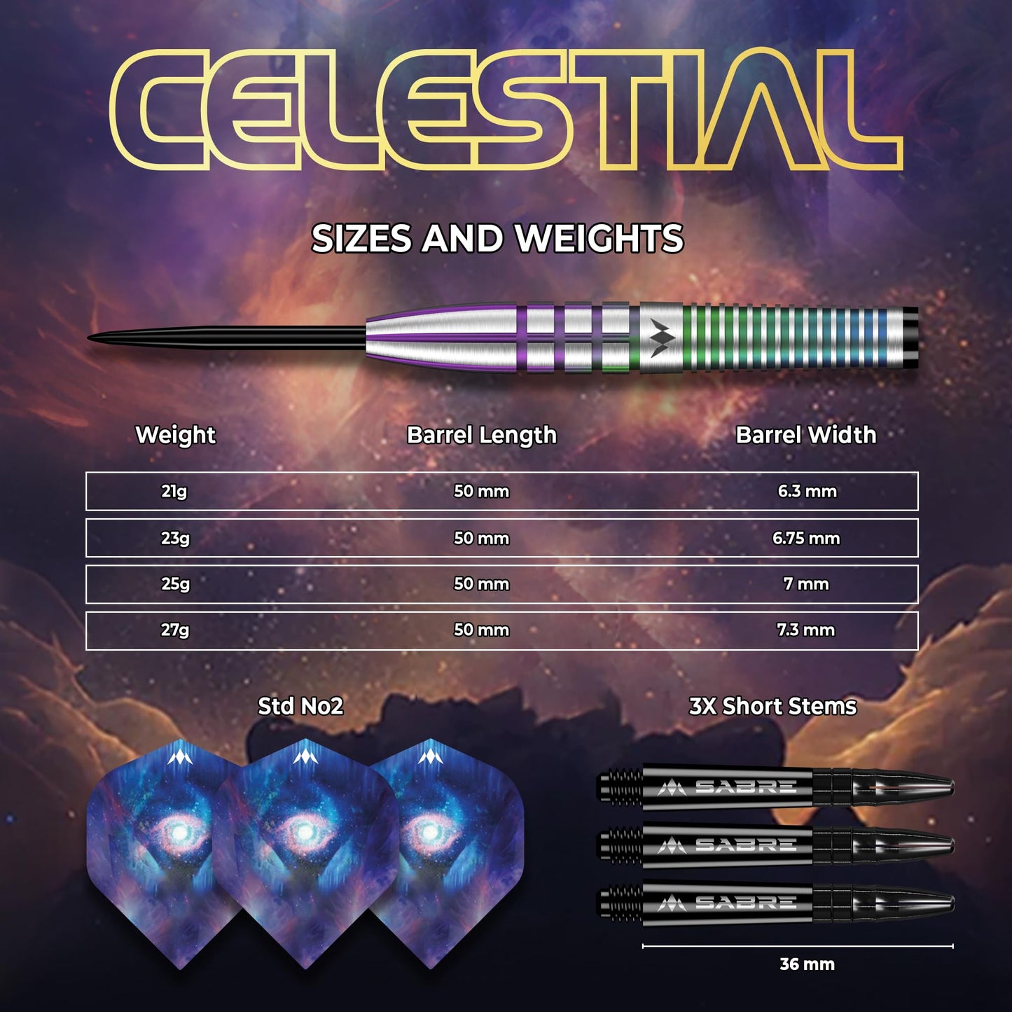 Mission | Celestial Darts | Steel Tip Darts Set | 95% Tungsten Barrel | Coral PVD | Includes Dart Flights and Stems | Available in Multiple Weights.