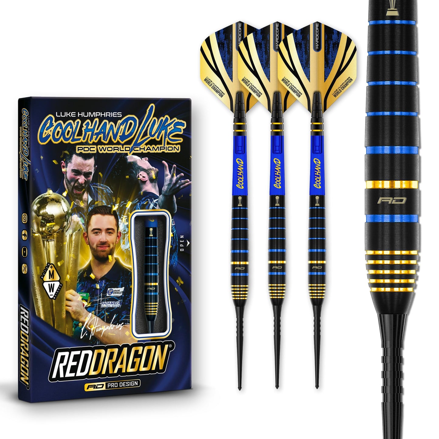 RED DRAGON Luke Humphries TX4 Avenger World Champion Series Premium Tungsten Darts Set with Flights and Shafts (Stems)