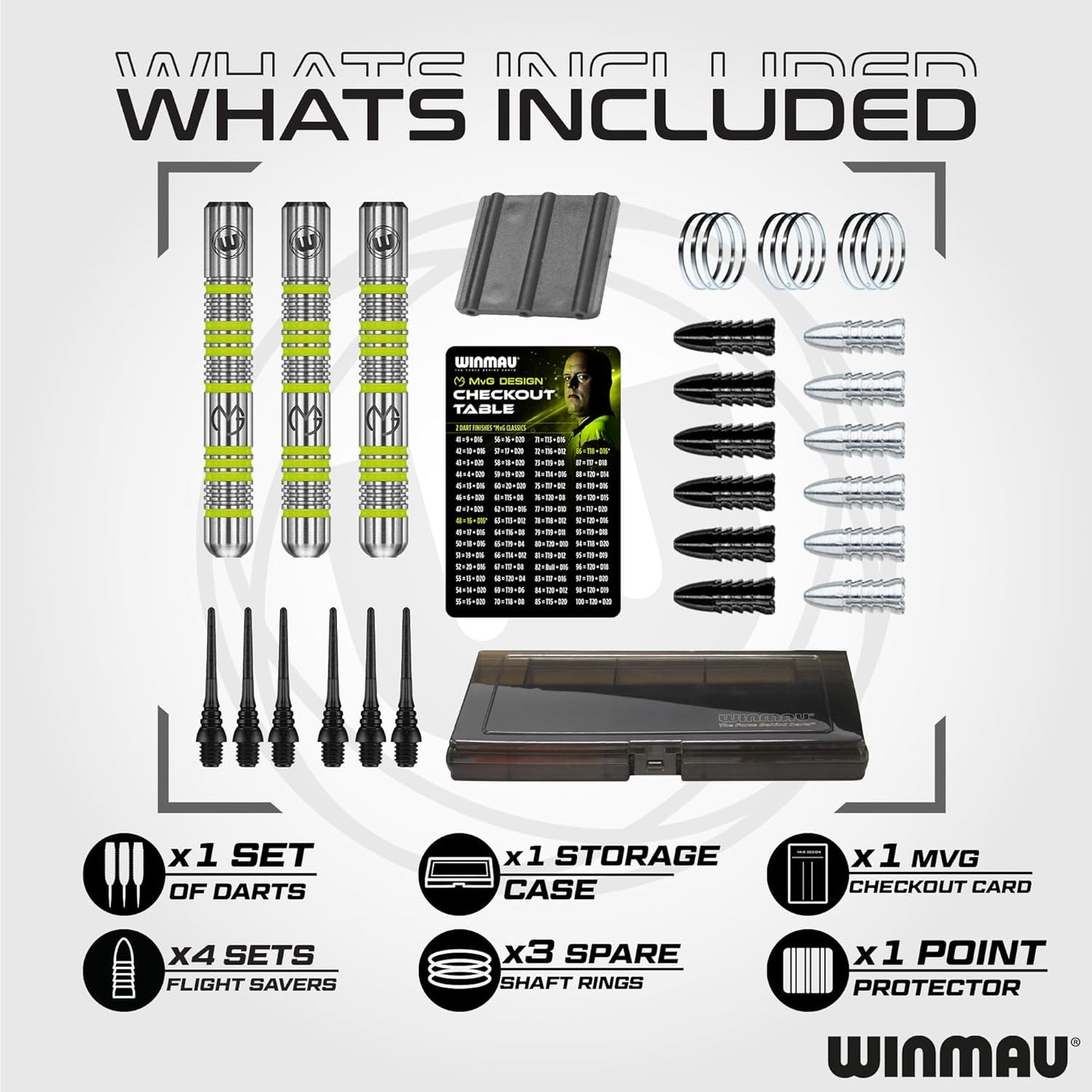WINMAU Michael van Gerwen MvG Softip Gift Set - 50 Piece Darts Set with 4 sets of Shafts, 4 sets of Flights plus Accessories