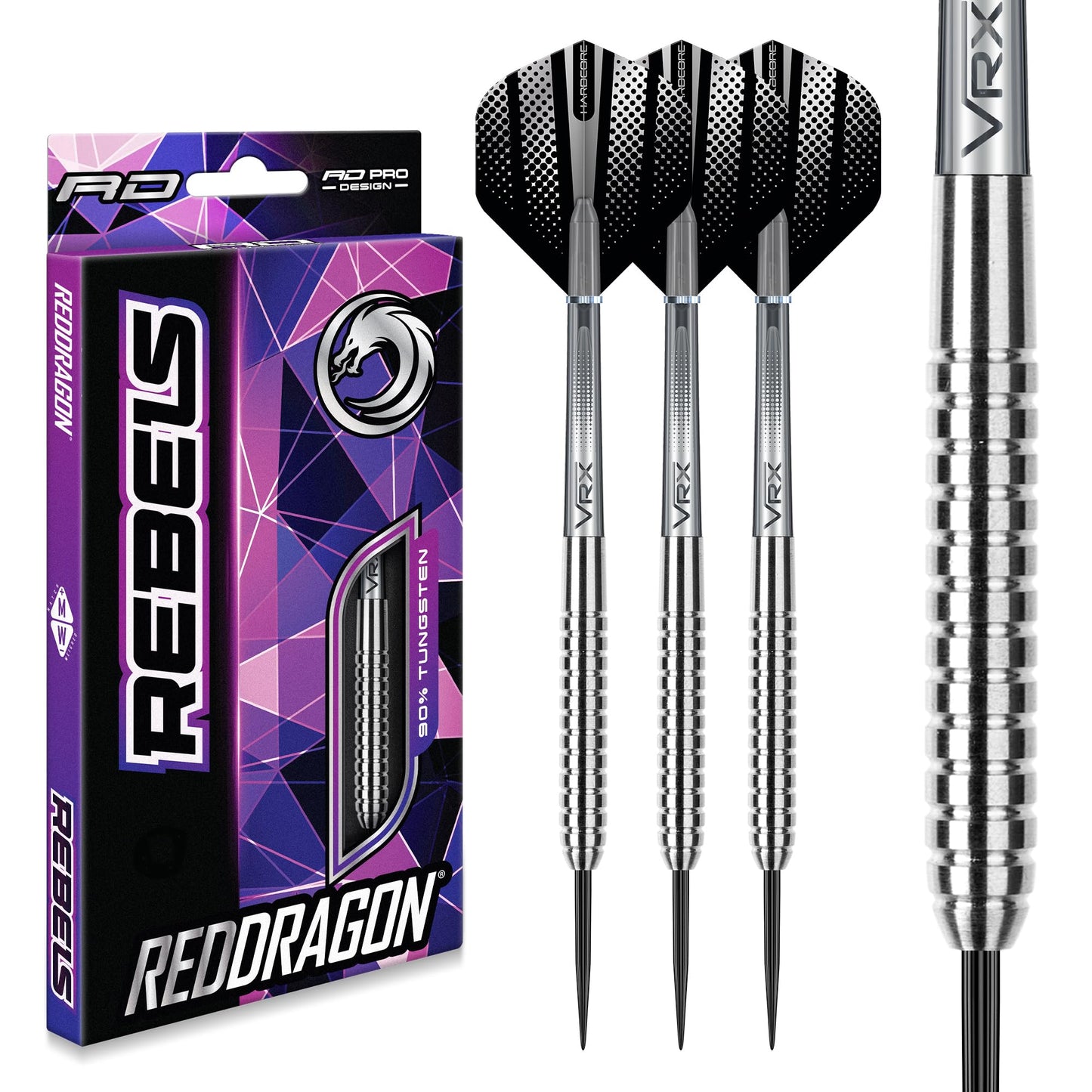 RED DRAGON Rebel 21g, 23g, 24g, 25g or 26g Tungsten Darts Set with Flights and Stems