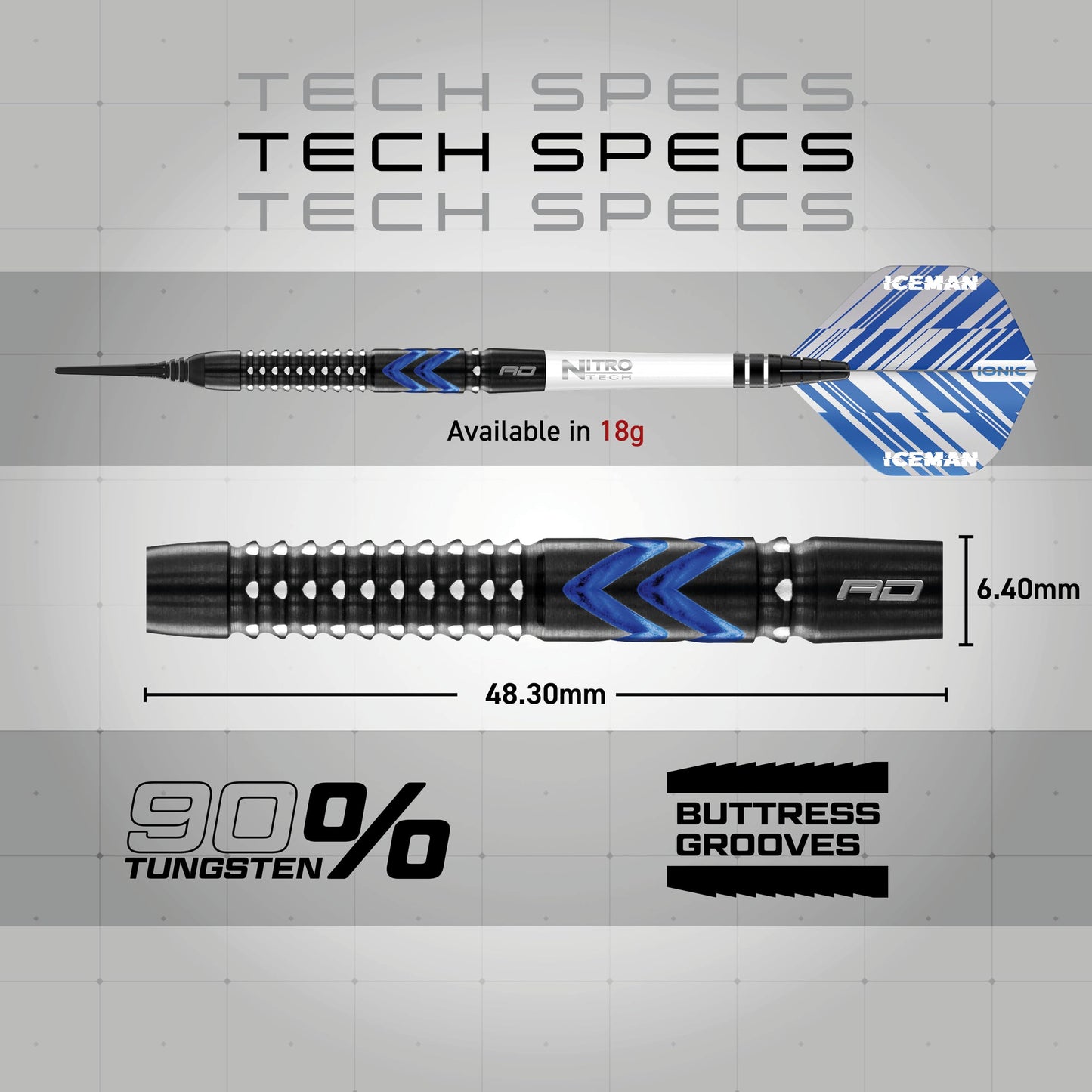 RED DRAGON Gerwyn Price Blue Ice SE - Tungsten Professional Darts Set with Flights and Nitrotech Shafts (Stems)