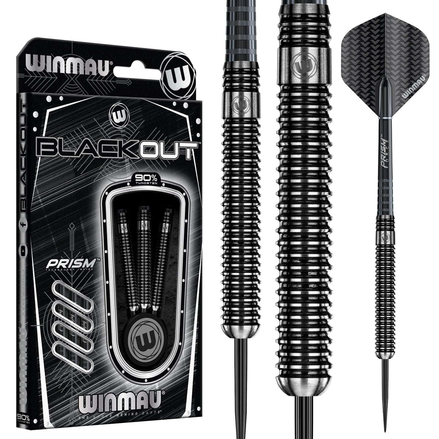 WINMAU Blackout Professional Steel Tip Tungsten Darts with Flights and Stems (Waves)