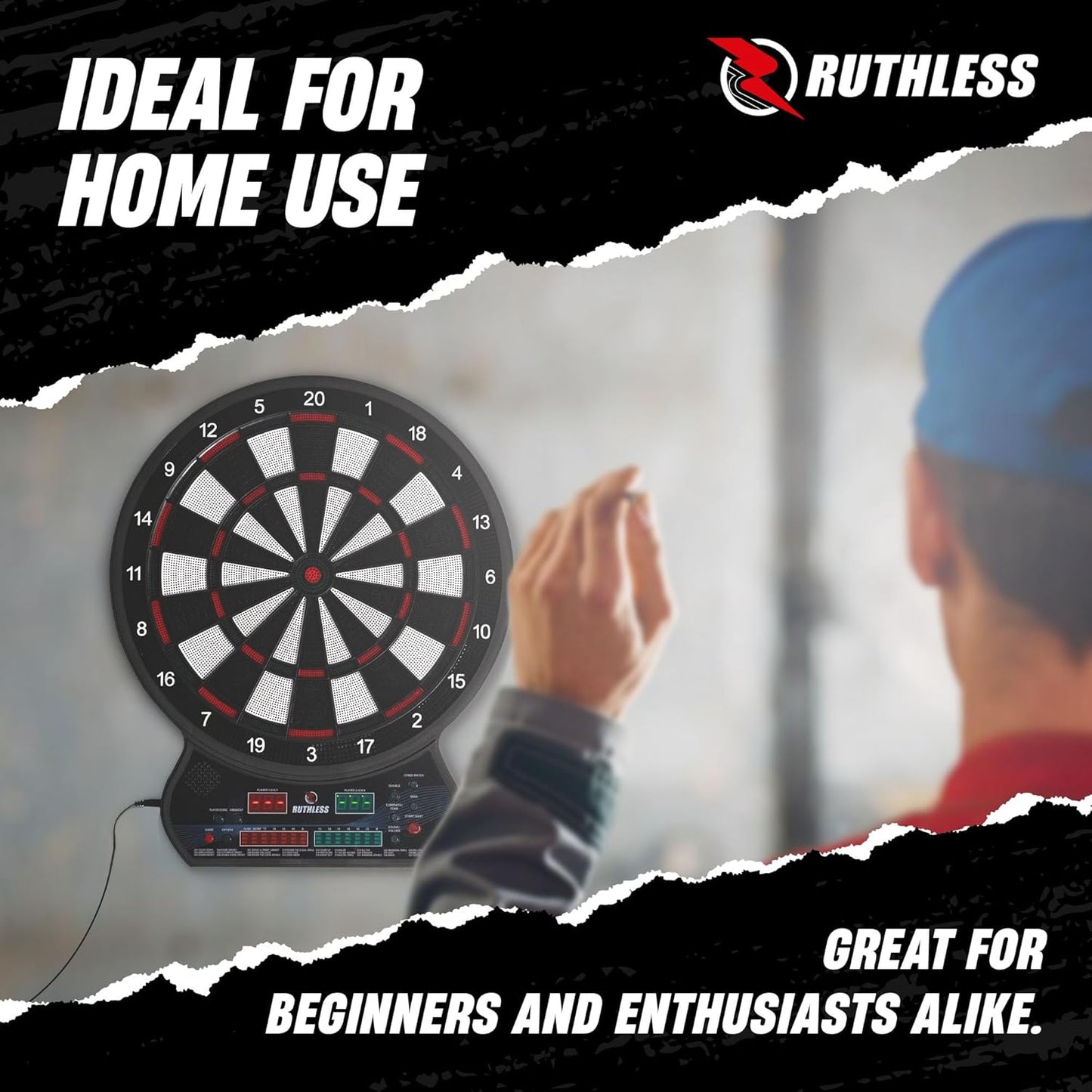 Ruthless - Ruthless R600 Electronic Dartboard - Soft Tip - inc 4 Sets of Darts - 8 players-27 Games