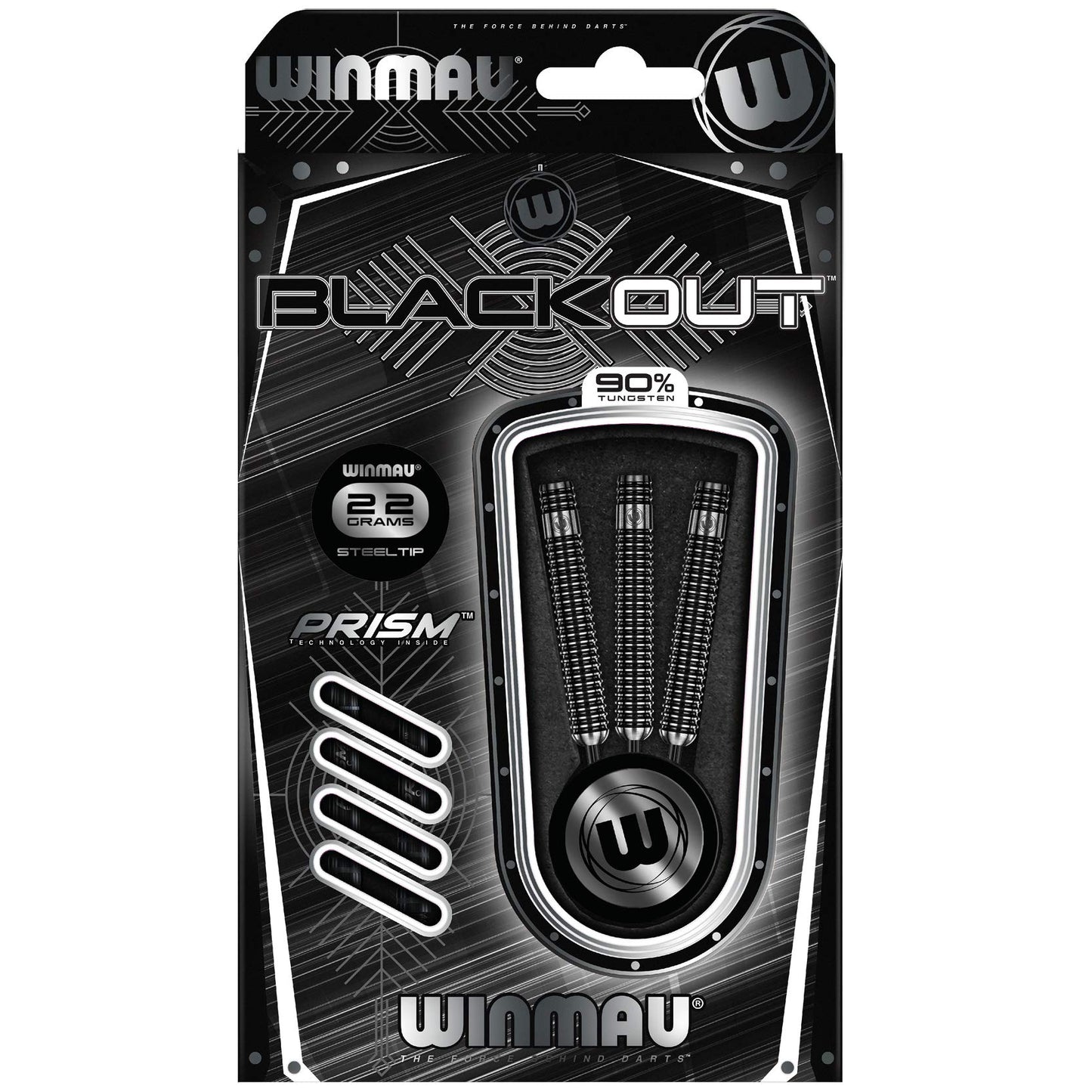WINMAU Blackout Professional Steel Tip Tungsten Darts with Flights and Stems (Waves)
