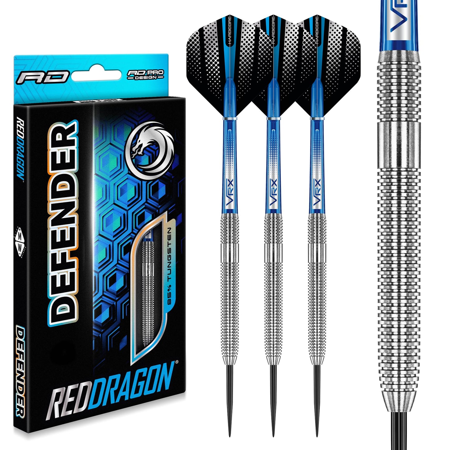 RED DRAGON Darts – Defenders Series - Professional 85% Tungsten Darts Set with Dart Flights and Dart Shafts (Stems) - Available in Triton Soft Tip 19g barrel / 21g Full Weight and Steel Tip 22g & 24g