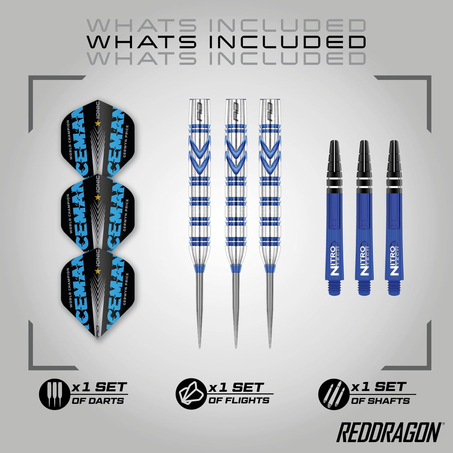 RED DRAGON Gerwyn Price Iceman - Tungsten Steel Darts Set with Flights and Stems