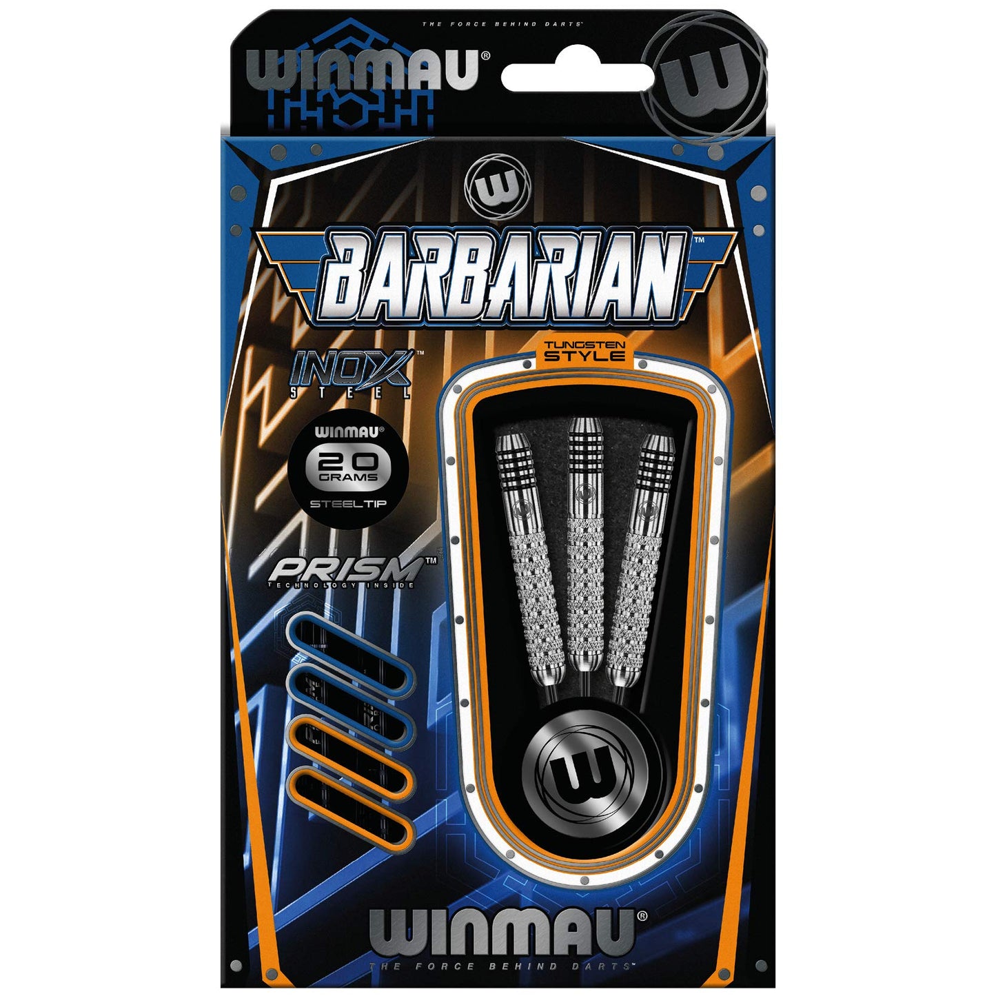 WINMAU Barbarian 20-24 gram Tungsten Style Darts with Prism Flights and Shafts (Stems)