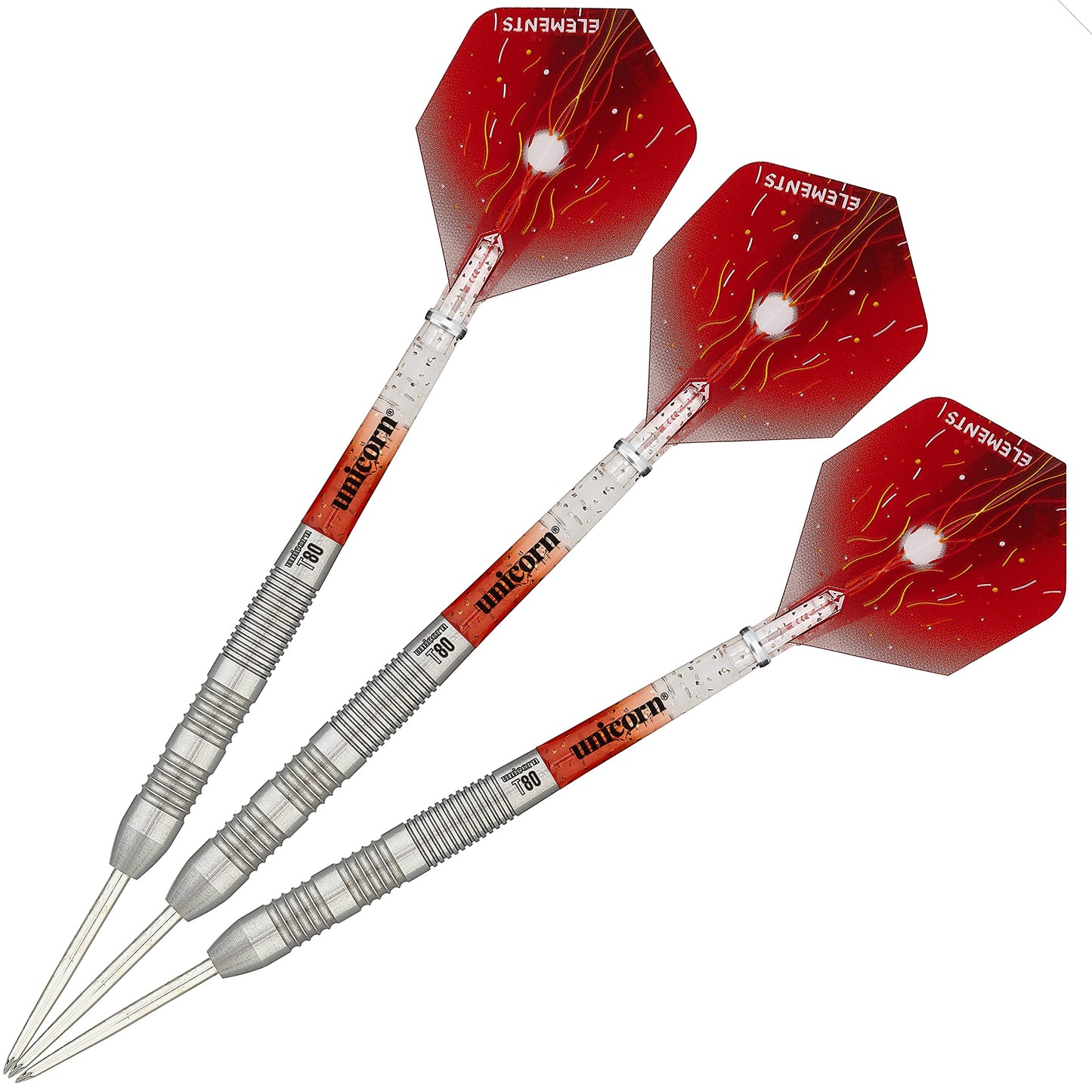 Unicorn Steel Tip Darts Set, Core Striker Series, 80 Percent Natural Tungsten Barrels, 20g, 21g, 22g, 23g, 24g or 25g