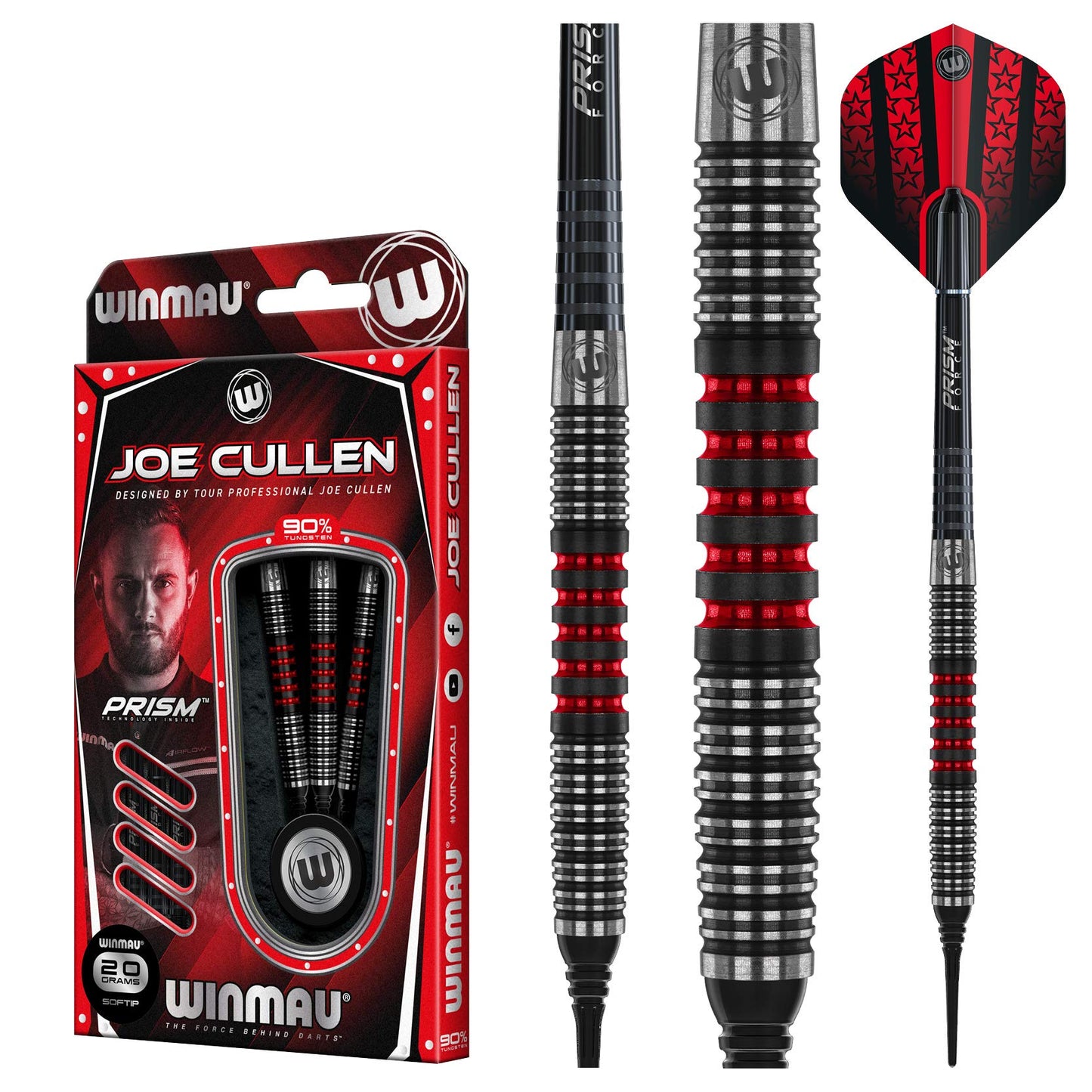WINMAU Joe Cullen Special Edition Professional 90% Tungsten Darts Set with Flights and Stems (Shafts)