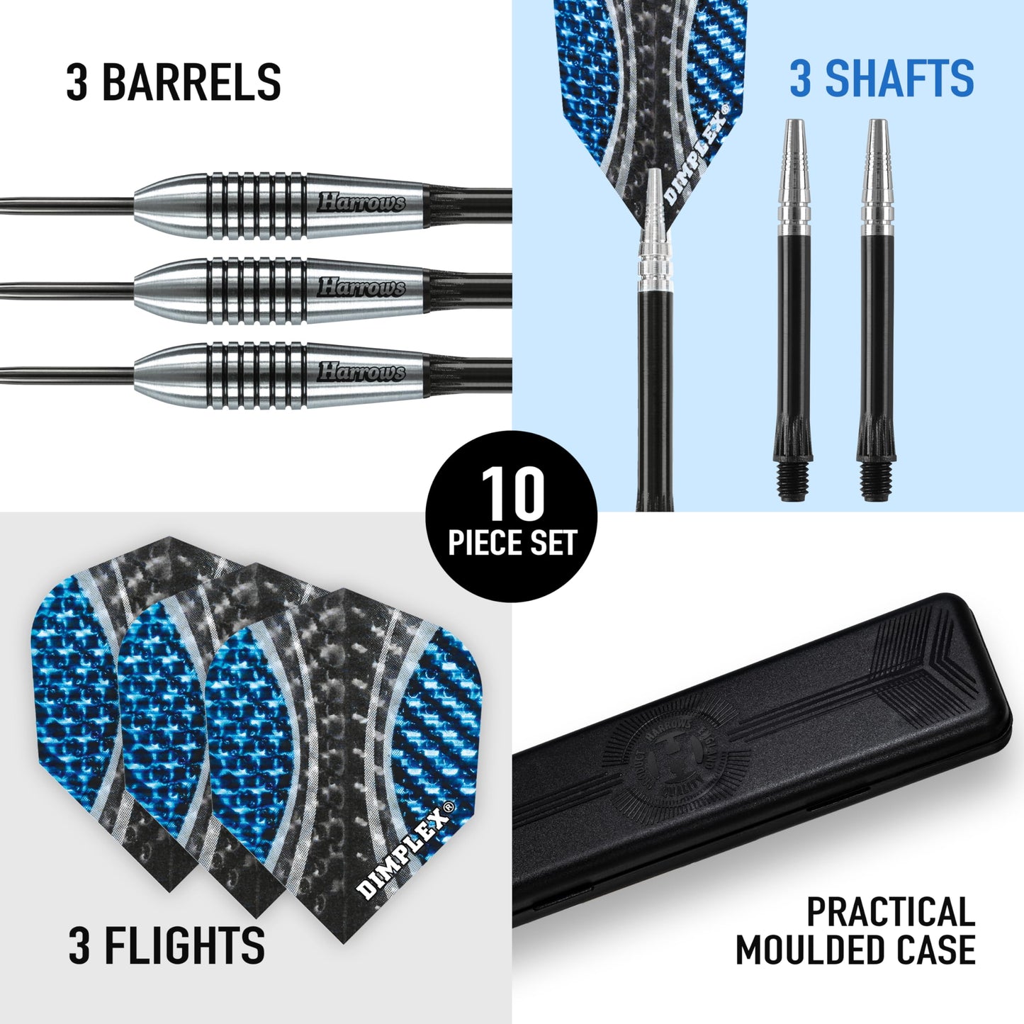 Harrows Bomber 85% Tungsten Steel Tip Darts Set 21g, 23g, 25g & 27g - Includes High Grade Shafts, Aerodynamic Flights & Travel Case