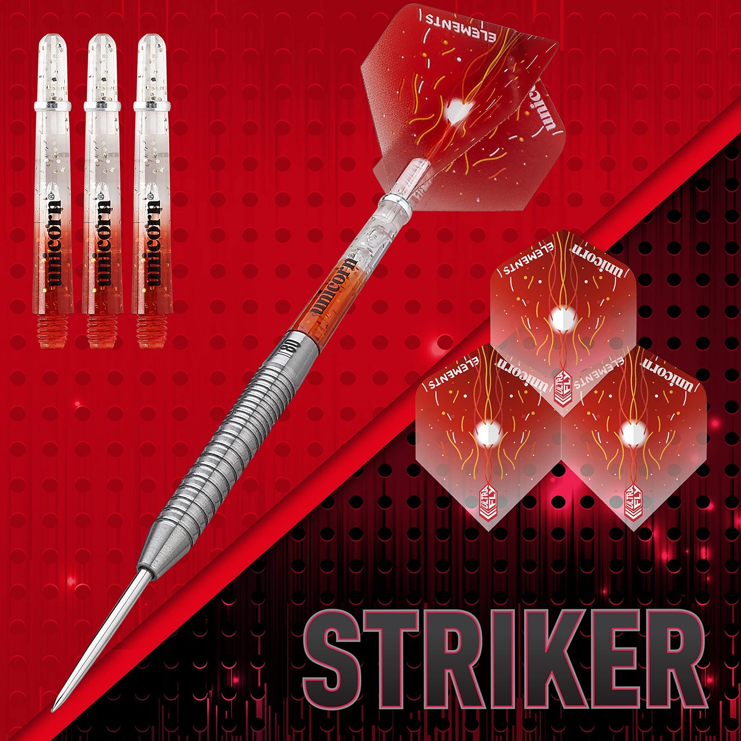 Unicorn Steel Tip Darts Set, Core Striker Series, 80 Percent Natural Tungsten Barrels, 20g, 21g, 22g, 23g, 24g or 25g