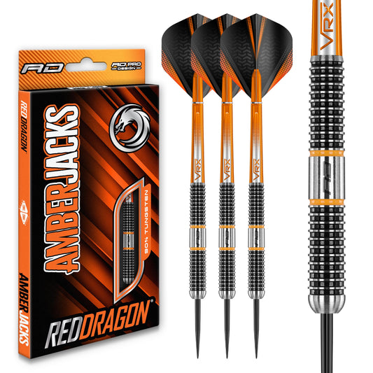 RED DRAGON Amberjack Tungsten Darts Set with Darts Flights & Dart Stems (Shafts) – Professional 90% Tungsten Premium Darts Set – Available in 22g, 23g, 24g, 25g, 26g, 27g, 28g, 30g