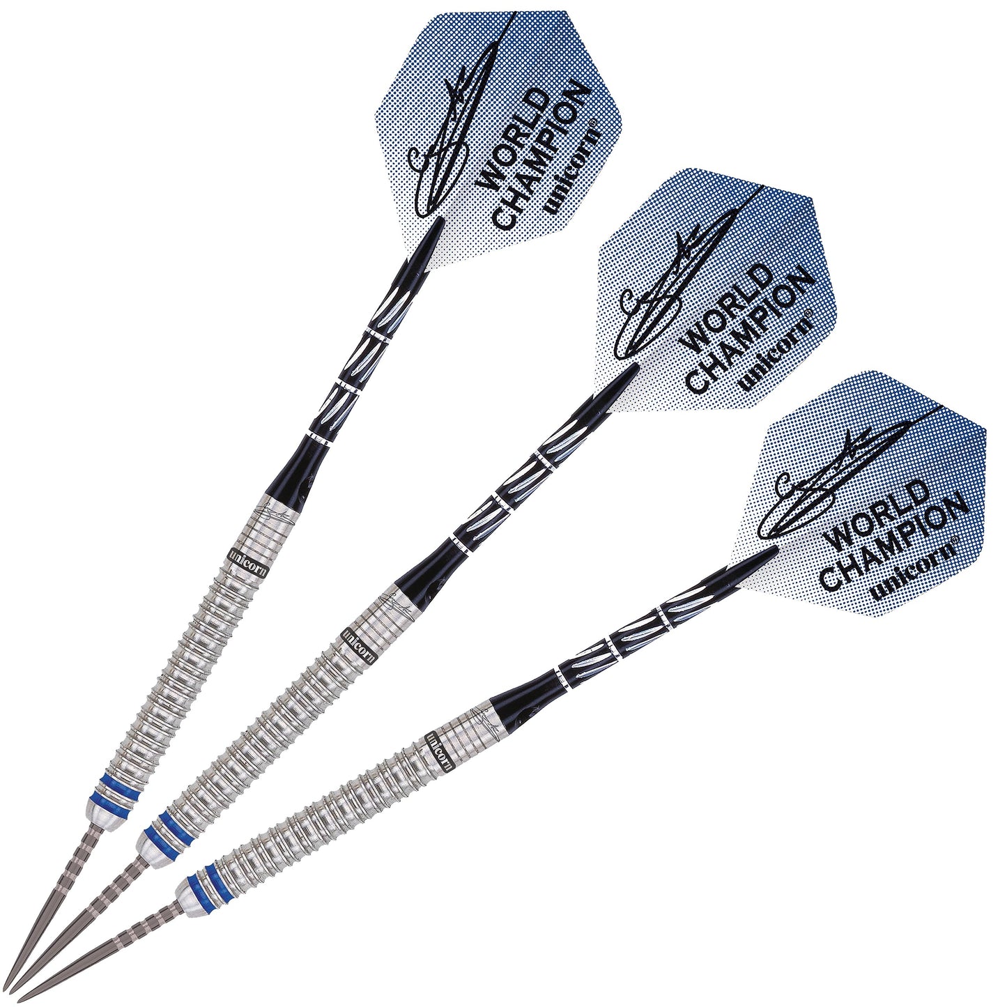 Unicorn Steel Tip Darts Set | Gary 'The Flying Scotsman' Anderson Phase 3 World Champion | 90% Natural Tungsten Barrels with Blue Accents
