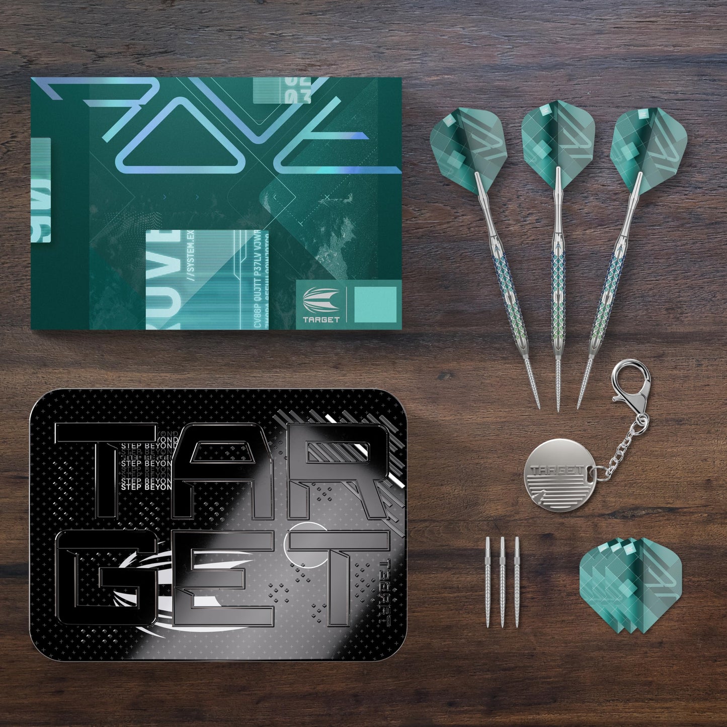 TARGET Darts Rove Steel Tip Swiss Point Darts, 90% Tungsten Dart Set | Steel Tip Dart, Green & Silver Darts, Professional Dart Set with Swiss Points & Tool | Barrel 01/02/03 –22G/23G/24G/25G