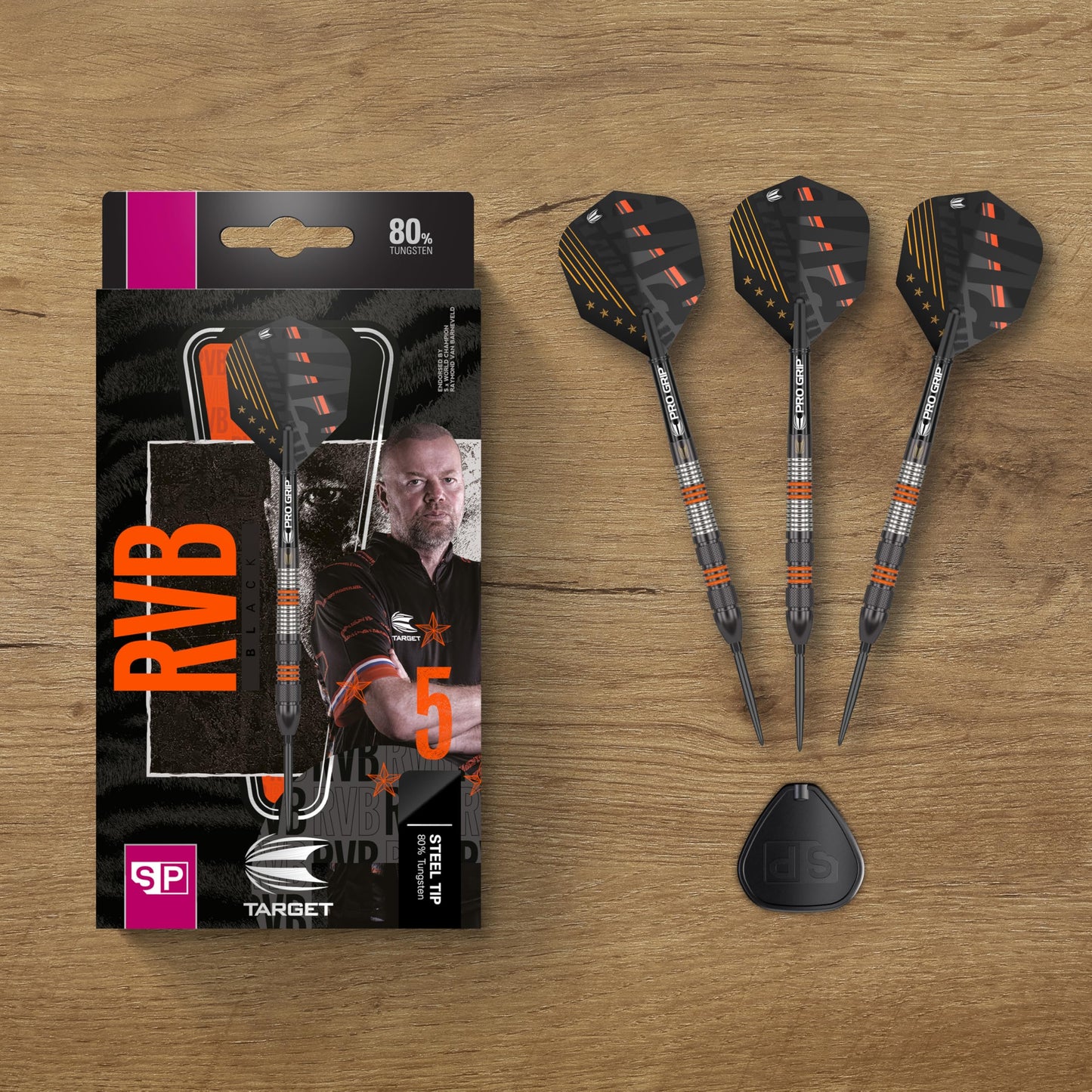 TARGET Darts Raymond Van Barneveld RVB 80 Black G2 80% Tungsten Swiss Point Steel Tip Darts Set