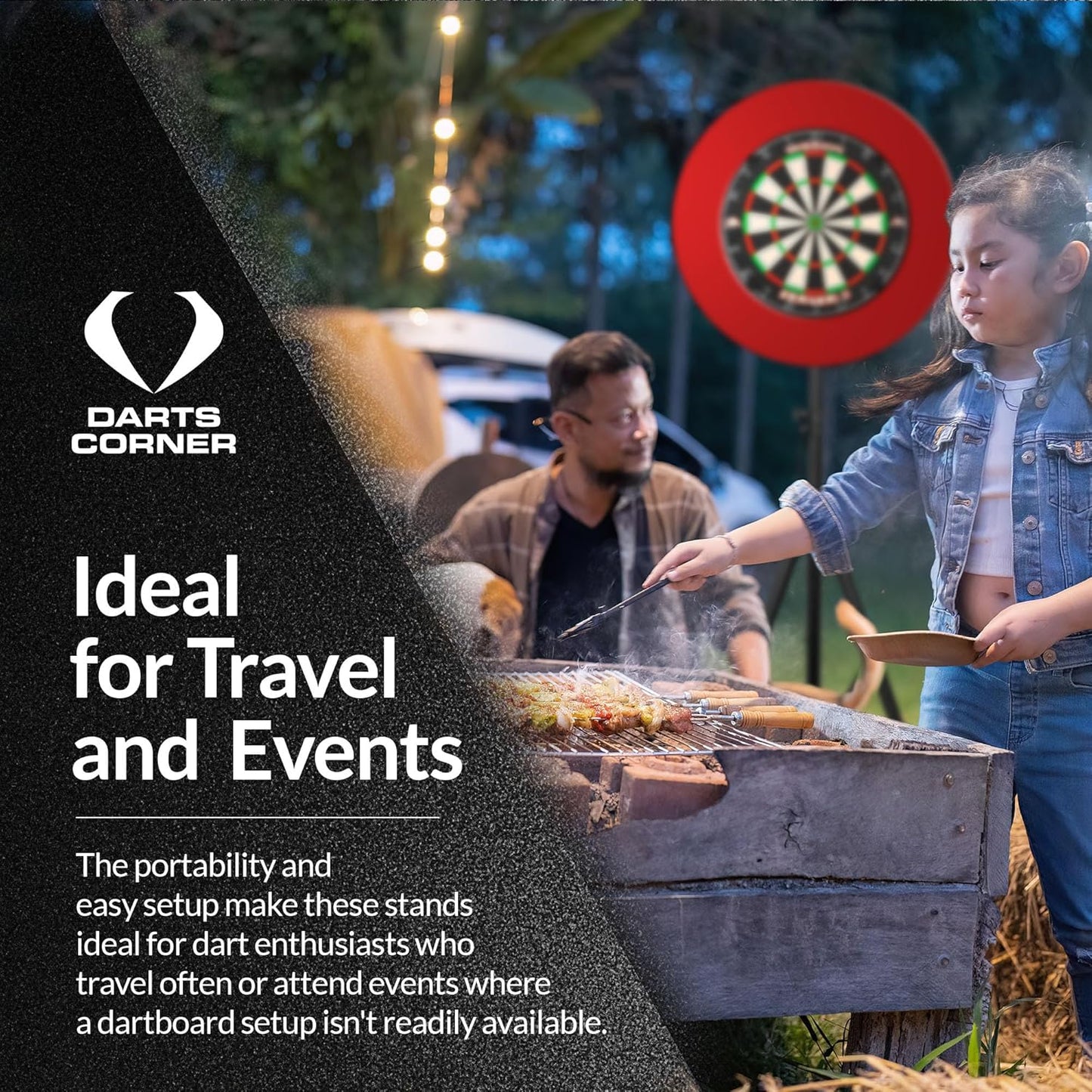 Darts Corner DM01 | Professional Portable Tripod Dartboard Travel Stand for Mobile Darts Play, Black