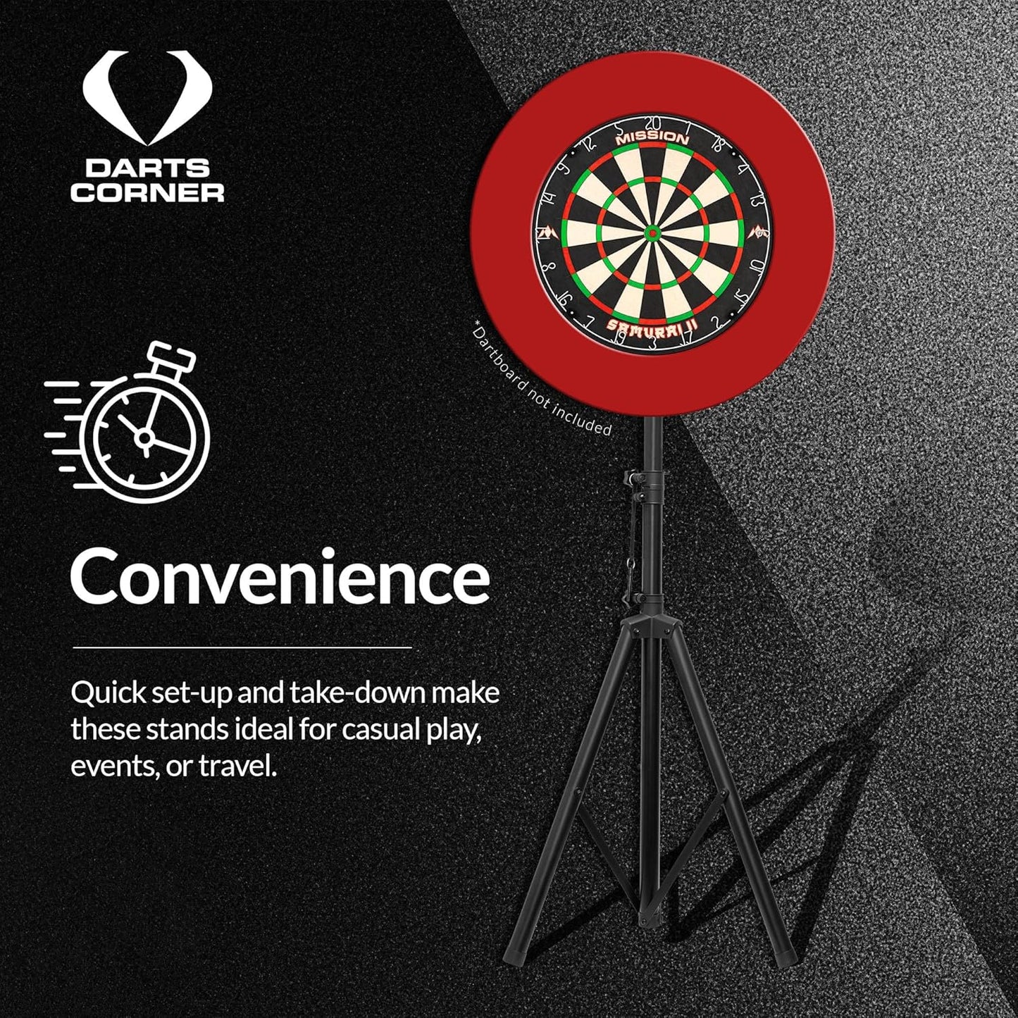 Darts Corner DM01 | Professional Portable Tripod Dartboard Travel Stand for Mobile Darts Play, Black