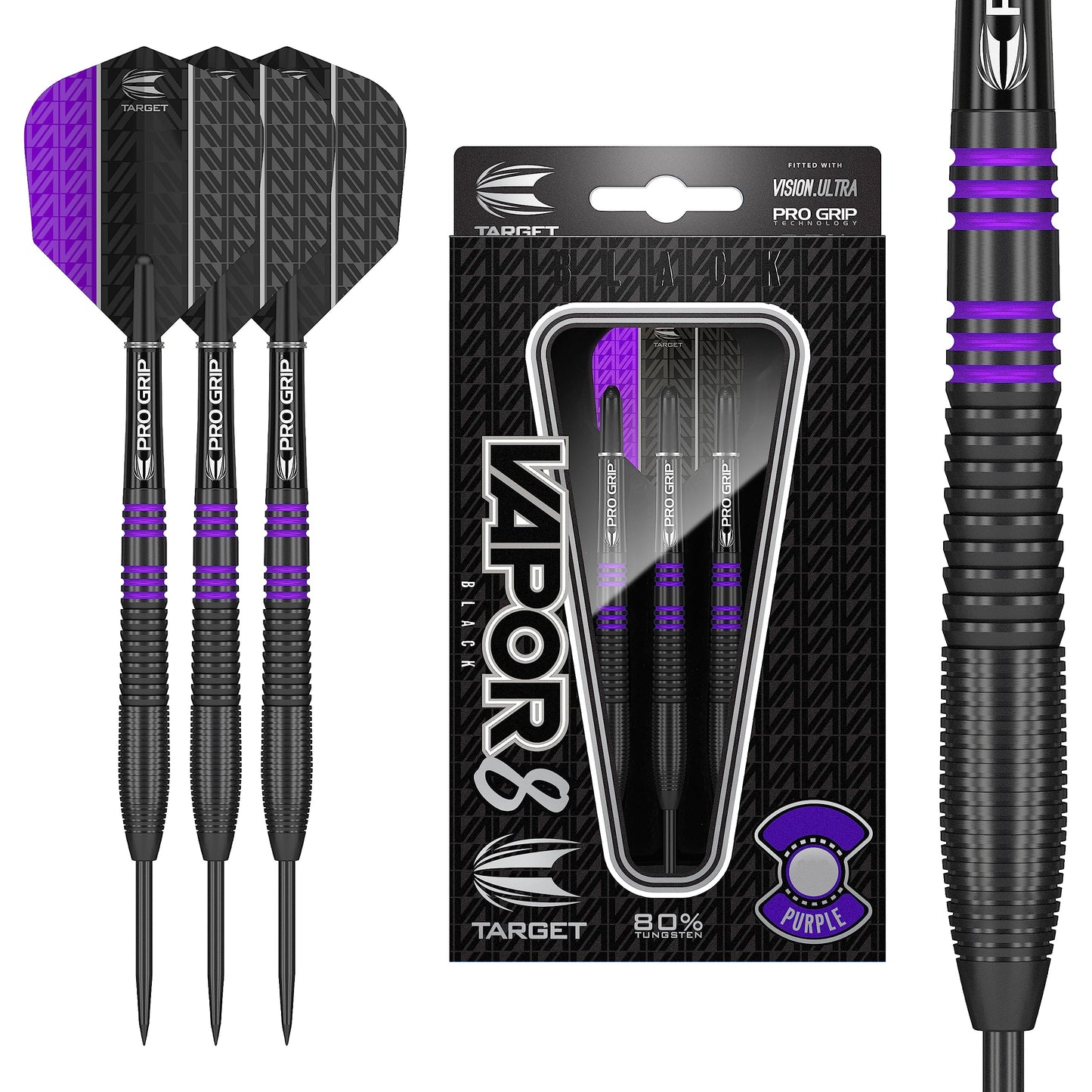 Target Darts Vapor 8 Black 80% Tungsten Steel Tip Darts Set