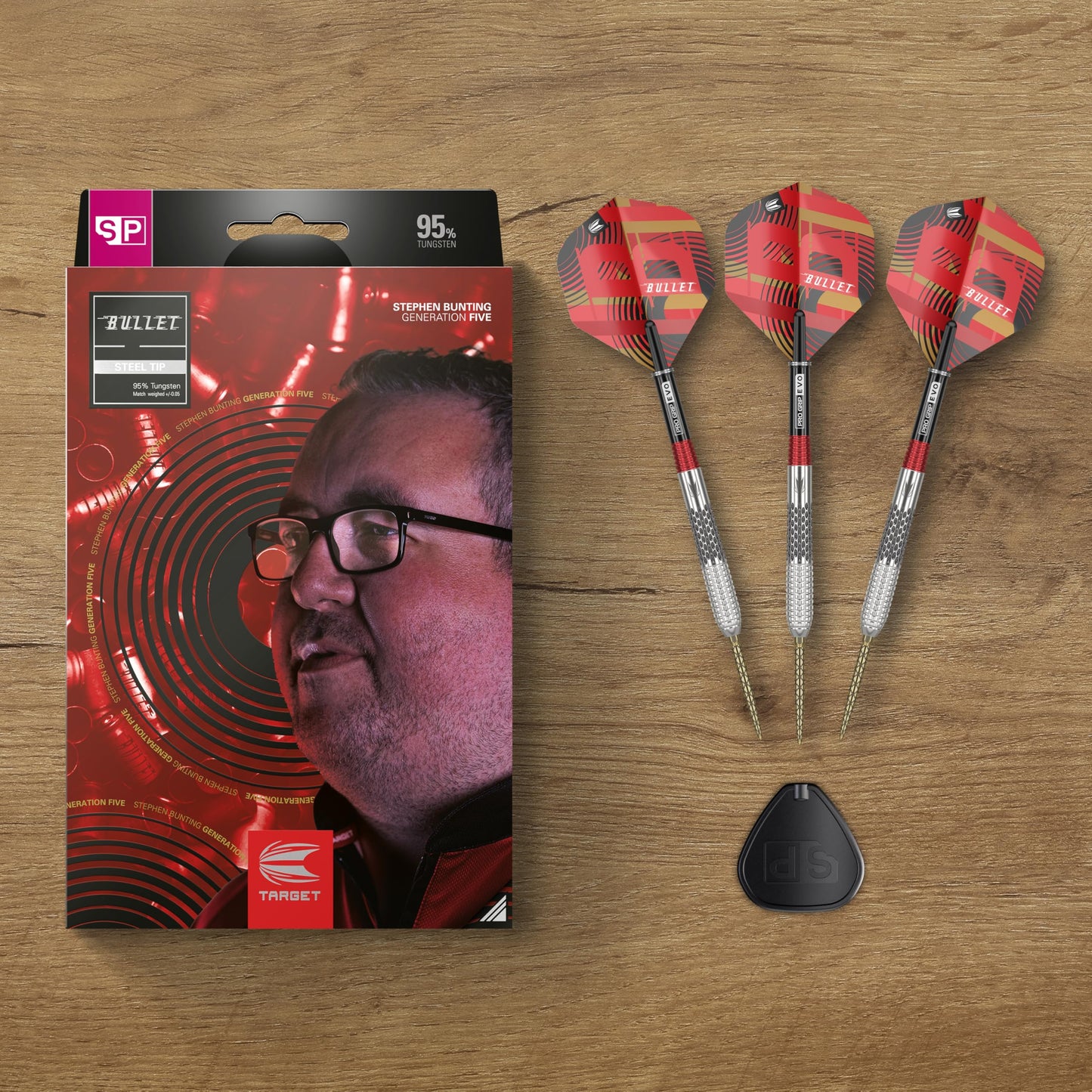 TARGET Darts Stephen Bunting G5 95% Tungsten Dart Set, Steel Tip Swiss Point Darts | Player Edition Darts with Swiss Points, 18G/22G/23G/25G Professional Darts Set, Swiss Point Tool Included