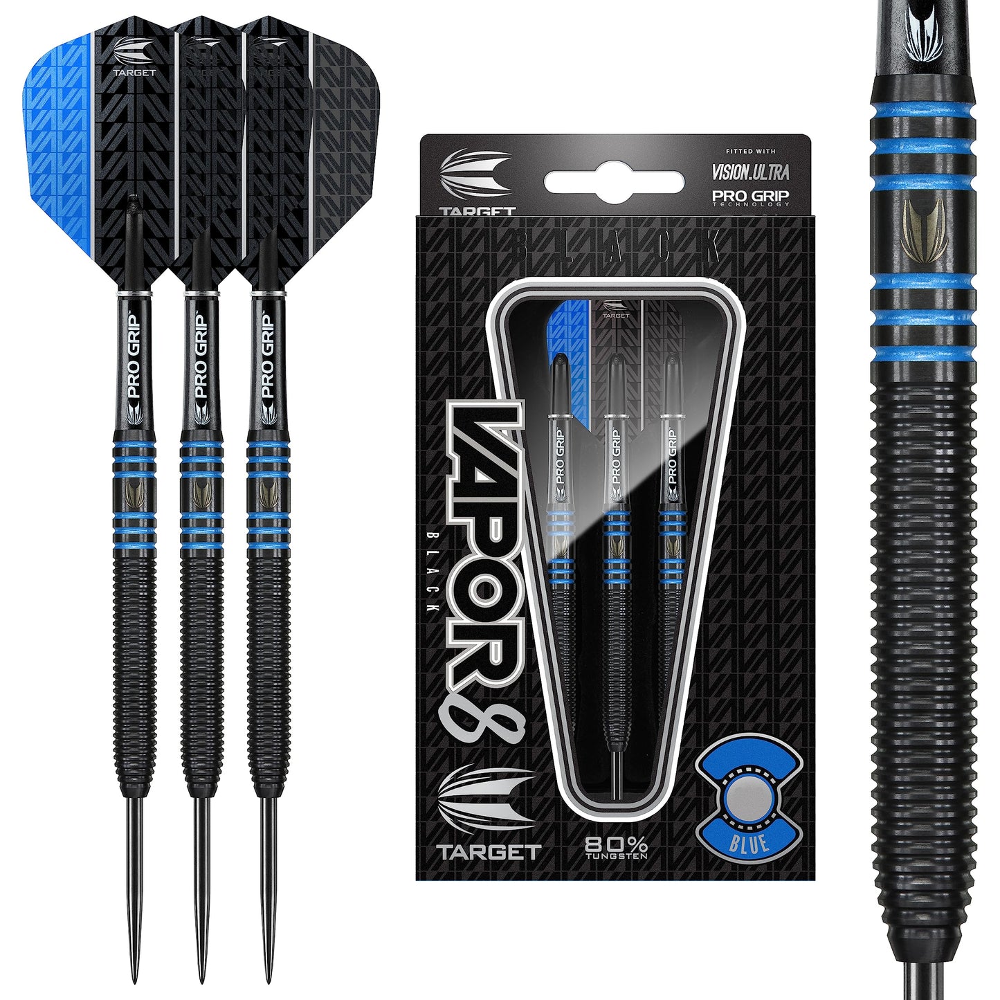 Target Darts Vapor 8 Black 80% Tungsten Steel Tip Darts Set