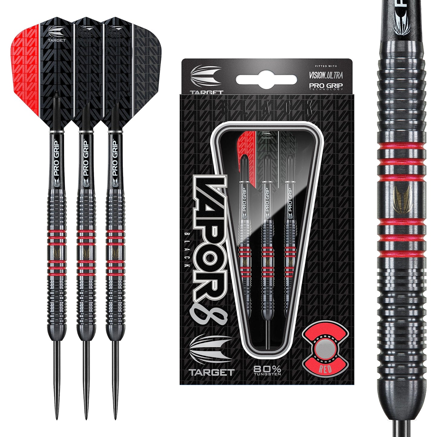 Target Darts Vapor 8 Black 80% Tungsten Steel Tip Darts Set