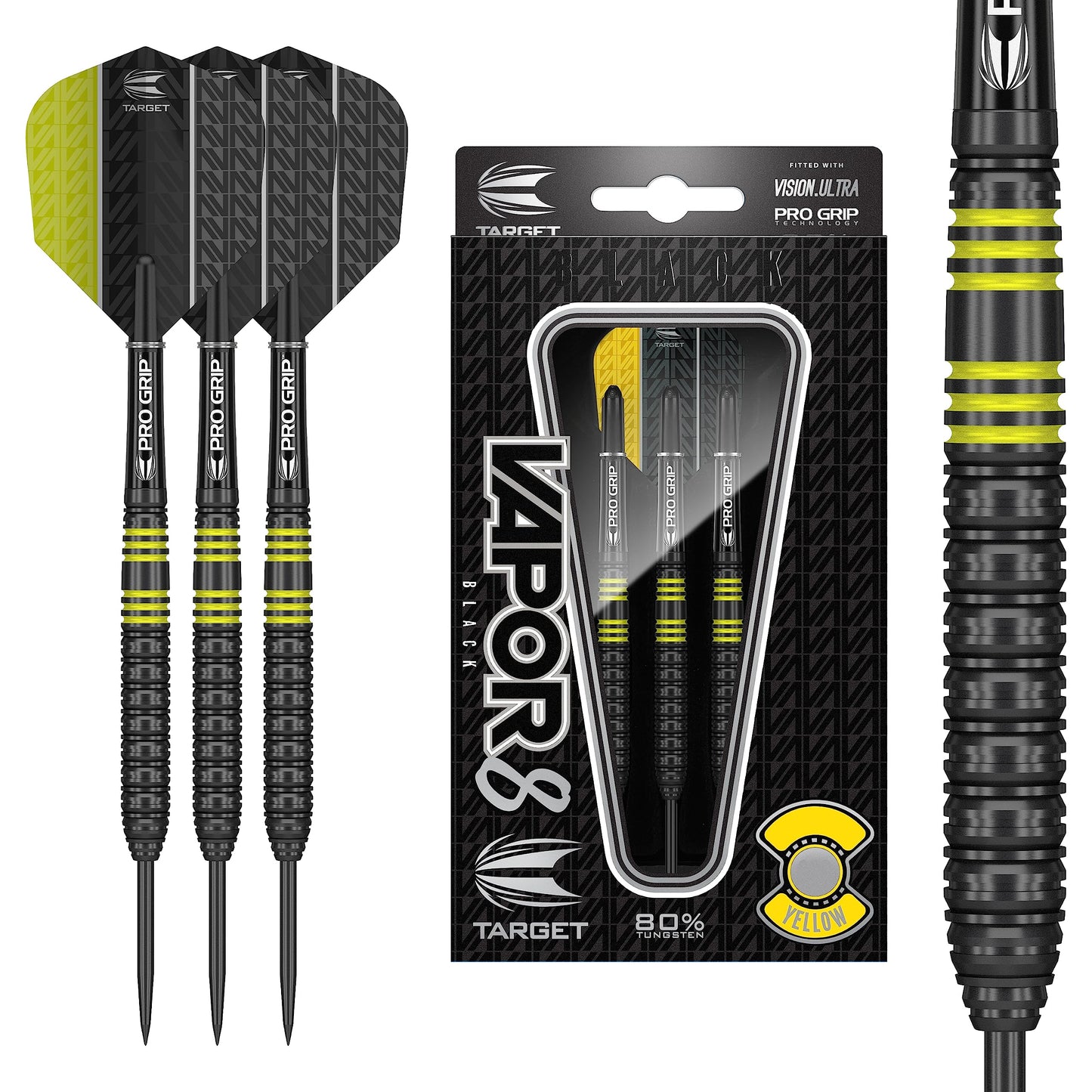 Target Darts Vapor 8 Black 80% Tungsten Steel Tip Darts Set