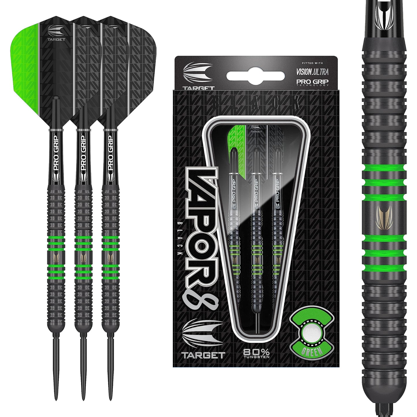 Target Darts Vapor 8 Black 80% Tungsten Steel Tip Darts Set