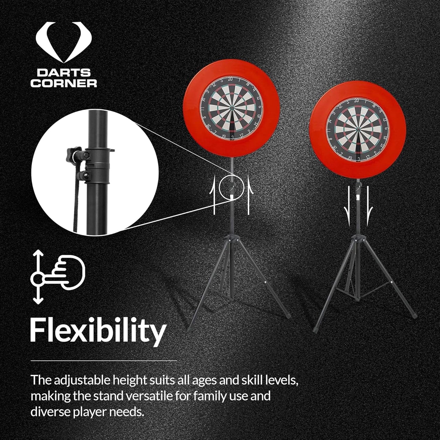 Darts Corner DM01 | Professional Portable Tripod Dartboard Travel Stand for Mobile Darts Play, Black