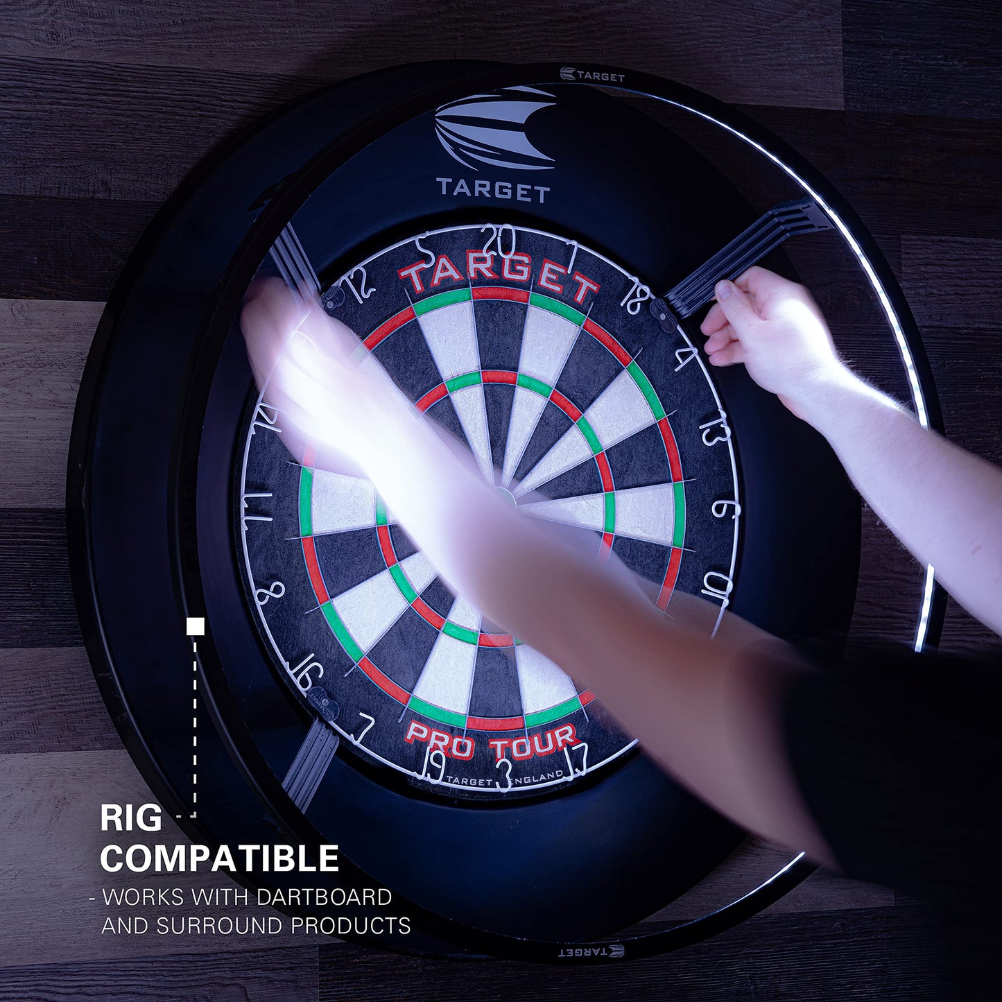 Target Darts Corona Vision Dartboard Lighting System, Black Frame | White LED Dart Board Surround Ring Light | Available with Pro Tour Dartboards Surround & Championship Dartboard, or Oche Dart Mat