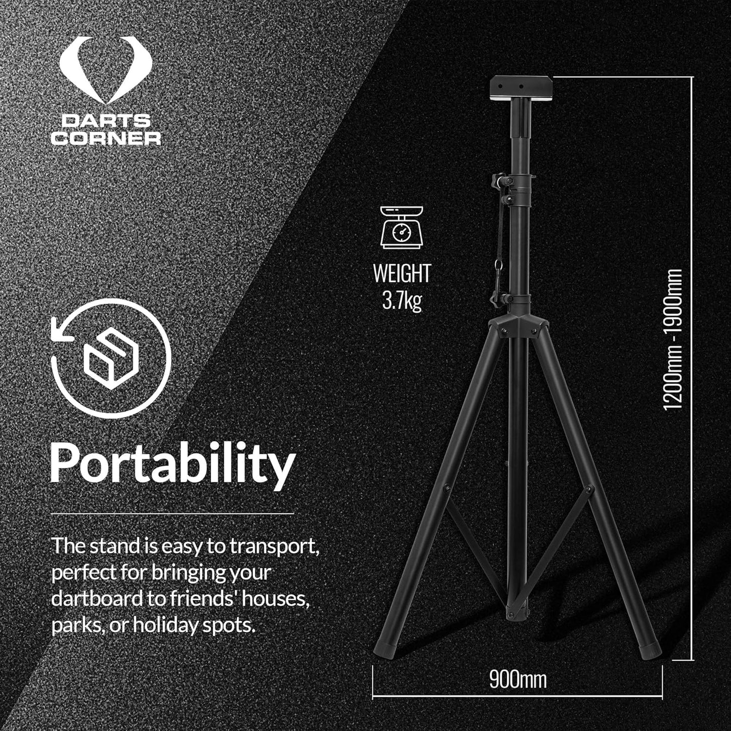 Darts Corner DM01 | Professional Portable Tripod Dartboard Travel Stand for Mobile Darts Play, Black